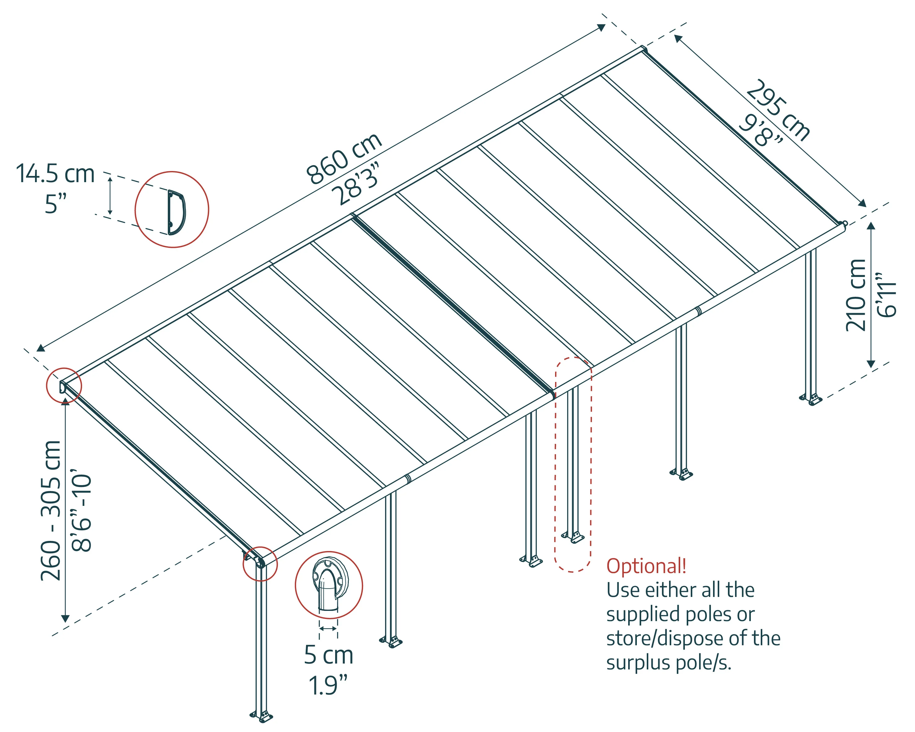 Olympia Patio Cover 3m x 8.6m - Grey Frame & Clear Polycarbonate - Image 3