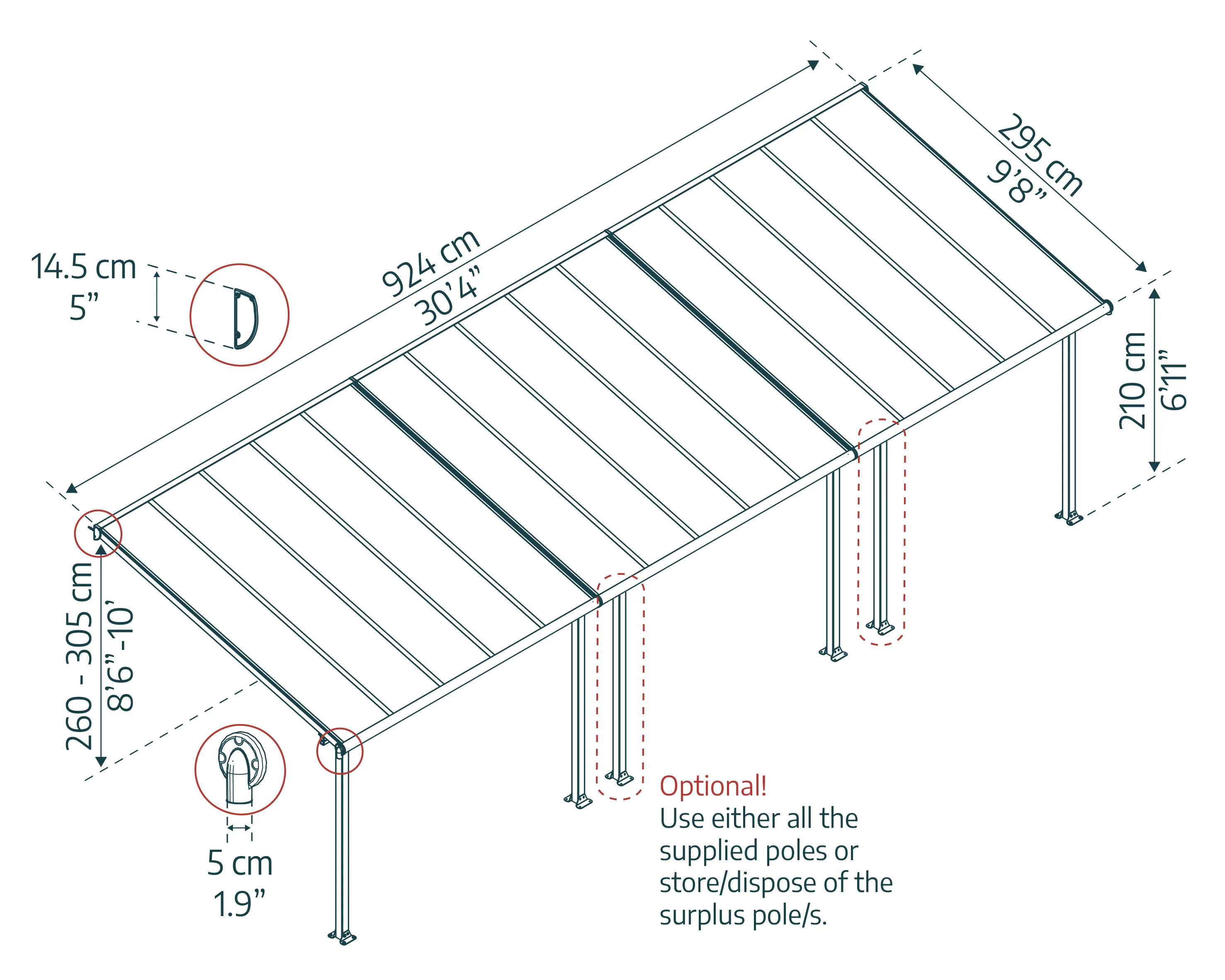 Olympia Patio Cover 3m x 9.2m - Grey Frame & Clear Polycarbonate - Image 3