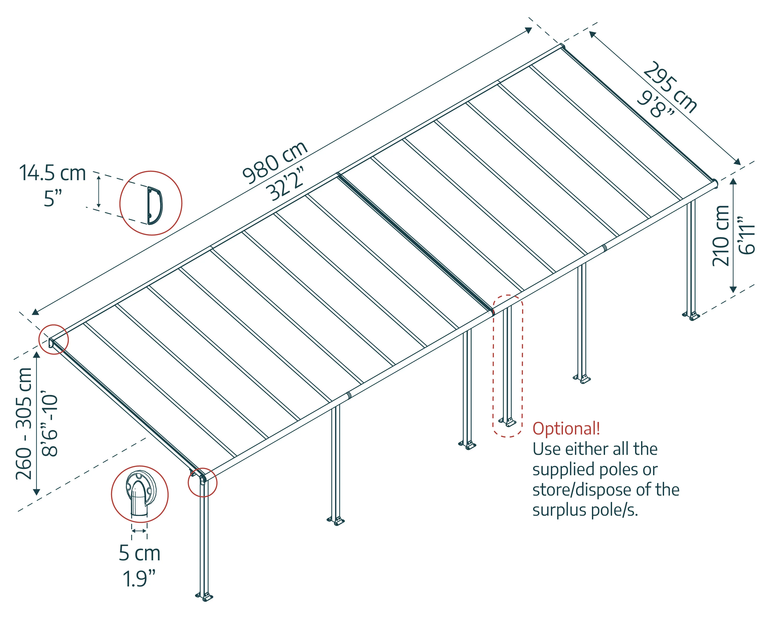 Olympia Patio Cover 3m x 9.8m - Grey Frame & Clear Polycarbonate - Image 4