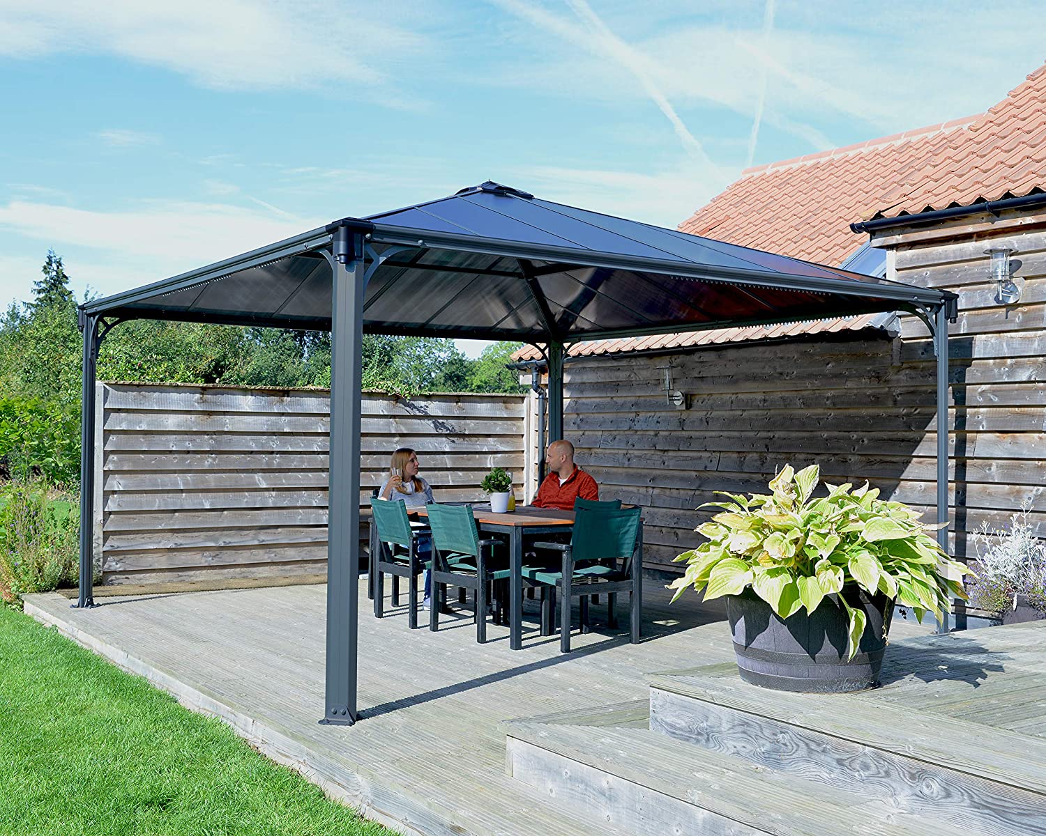 Palermo 4.3m x 4.3m Garden Gazebo in Grey with Polycarbonate Roof - Image 7