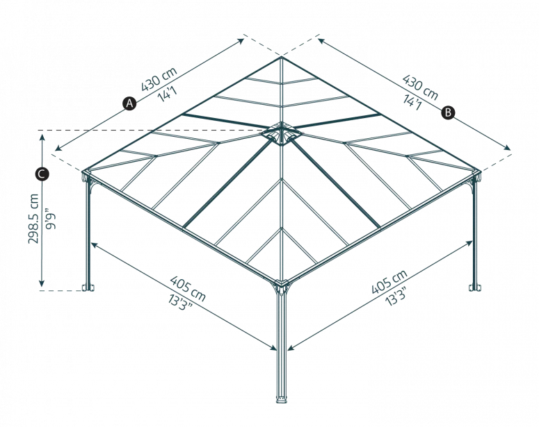 Palermo 4.3m x 4.3m Garden Gazebo in Grey with Polycarbonate Roof - Image 8