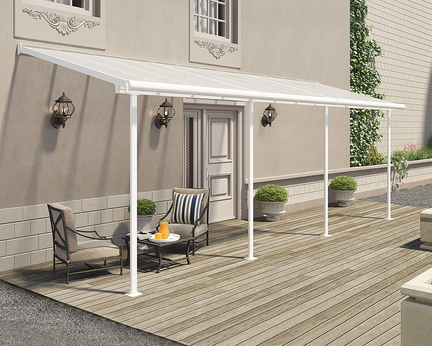 Sierra Patio Cover 2.2m x 6.7m - White Frame & Clear Polycarbonate