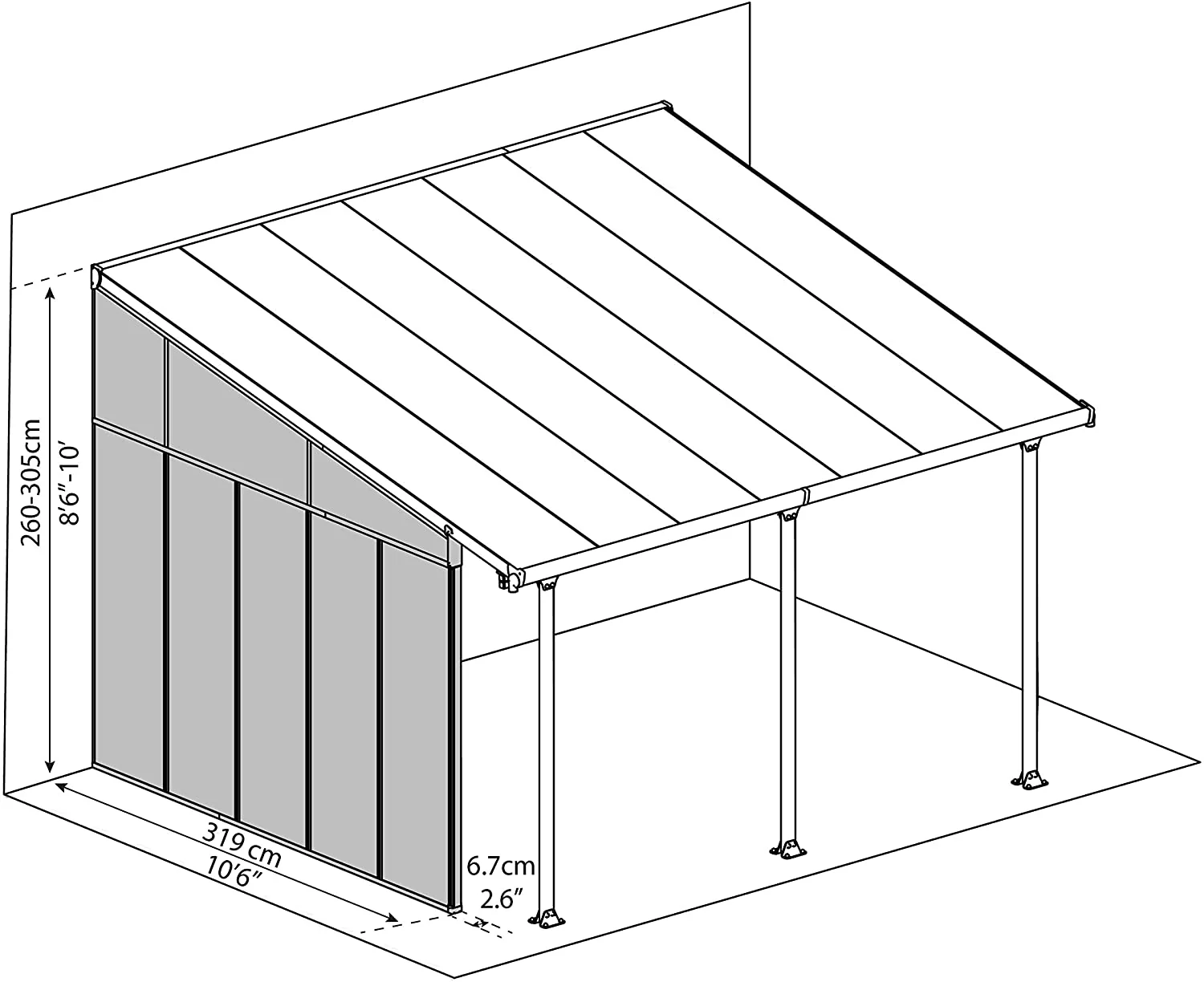 Patio Cover Side Wall 4m - Grey - Image 3