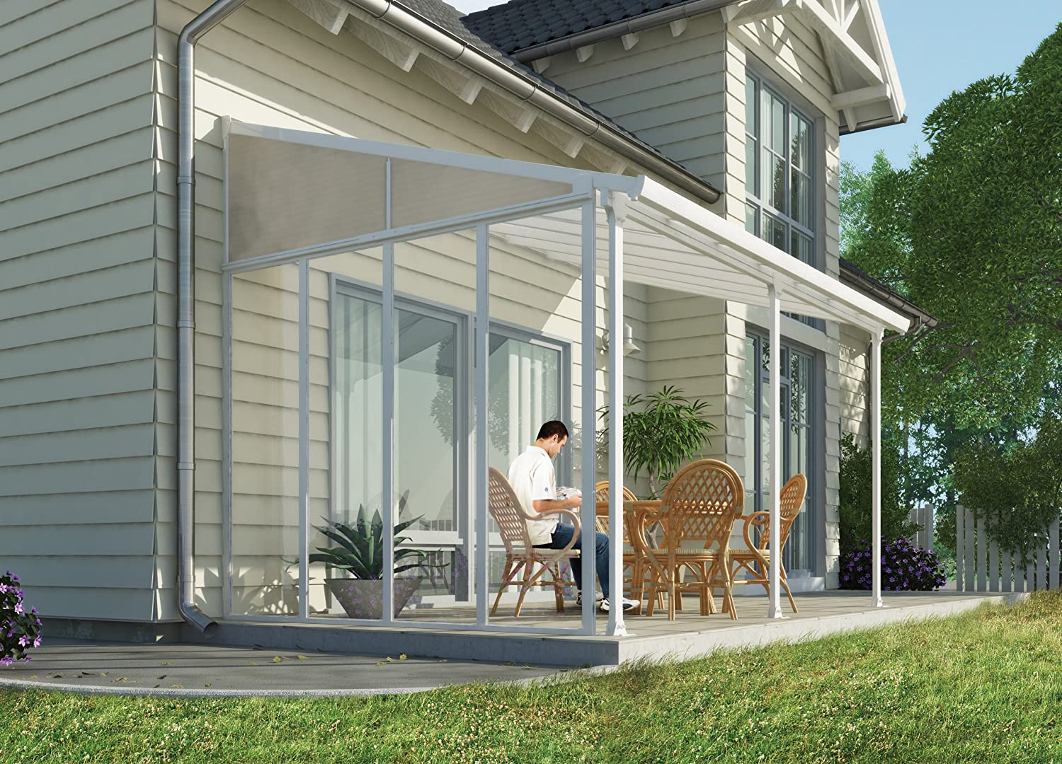 Patio Cover Side Wall 4m - White Acryl