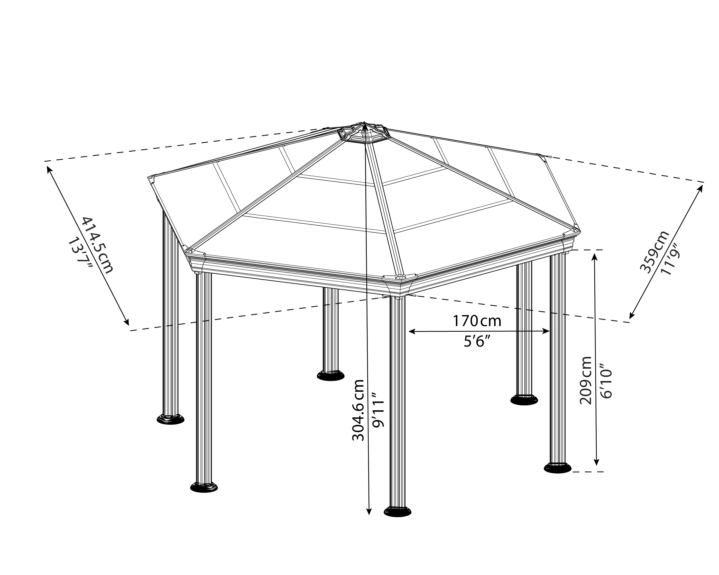 Roma 3.6m x 4m Garden Hexagonal Gazebo in Grey with Polycarbonate Roof - Image 10