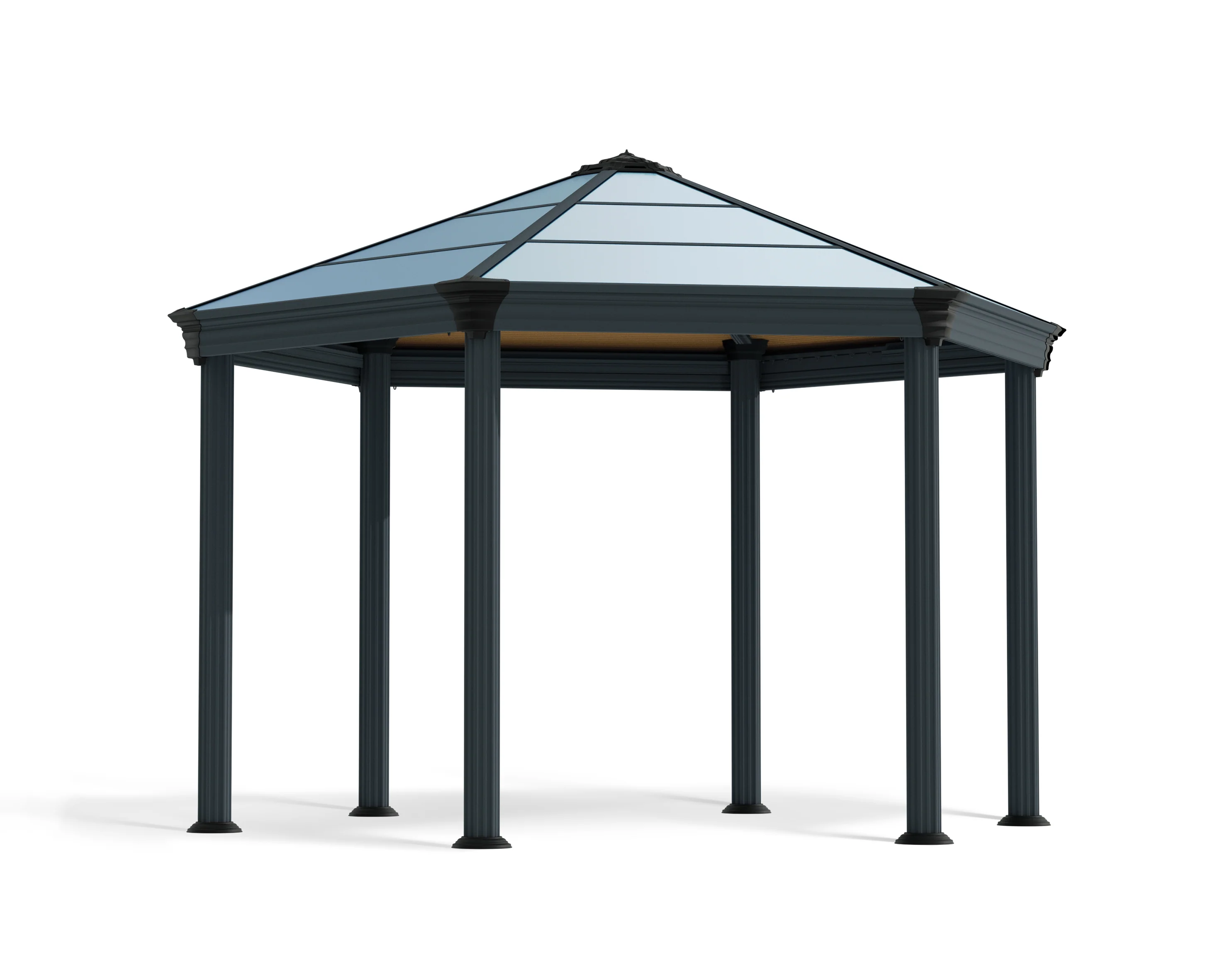 Roma 3.6m x 4m Garden Hexagonal Gazebo in Grey with Polycarbonate Roof - Image 7