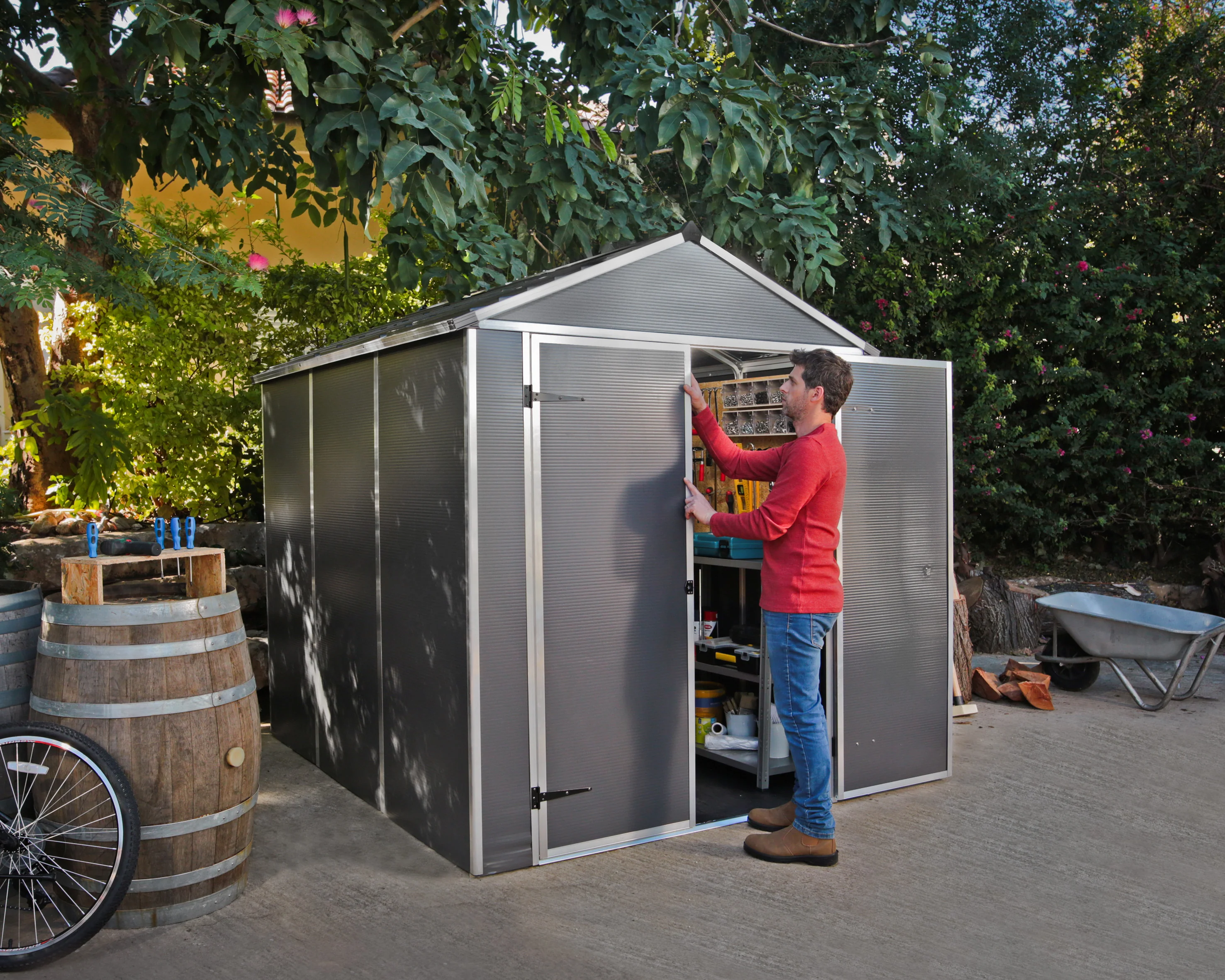 Rubicon 6 ft. x 8 ft. Garden Shed with Floor - Dark Grey Polycarbonate Panels - Image 4