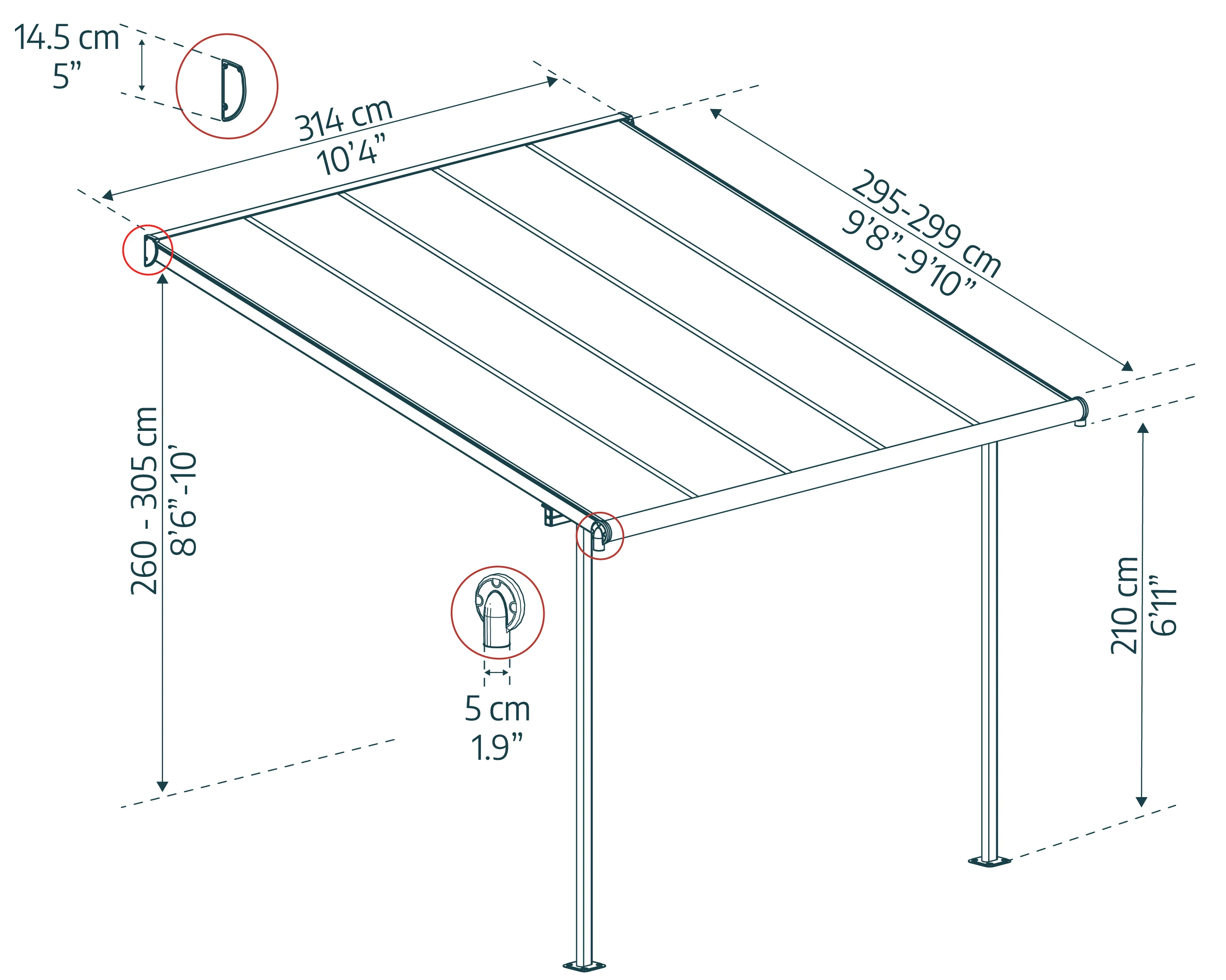 Sierra Patio Cover 3m x 3m - Grey Frame & Clear Polycarbonate - Image 7