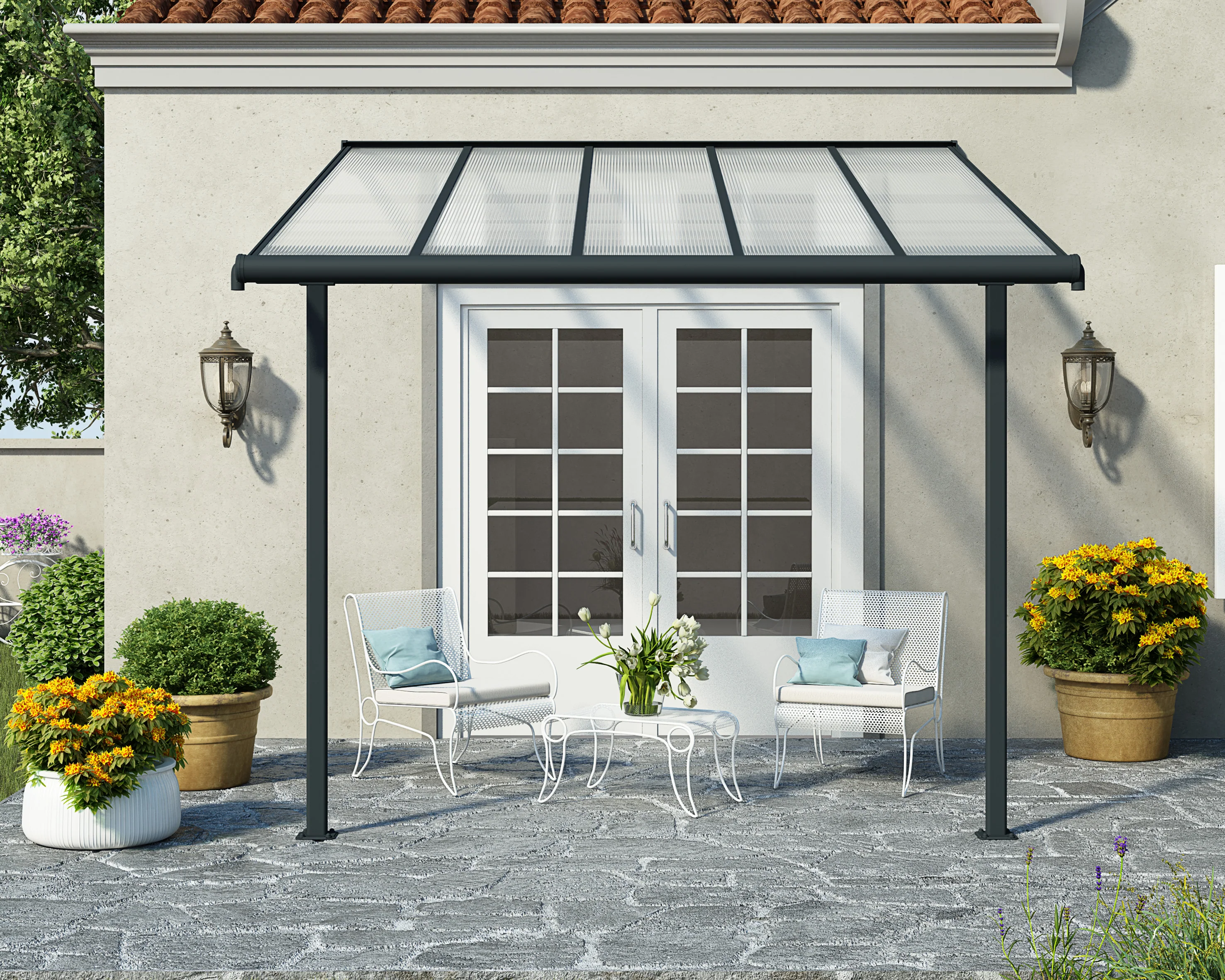 Sierra Patio Cover 3m x 3m - Grey Frame & Clear Polycarbonate - Image 8