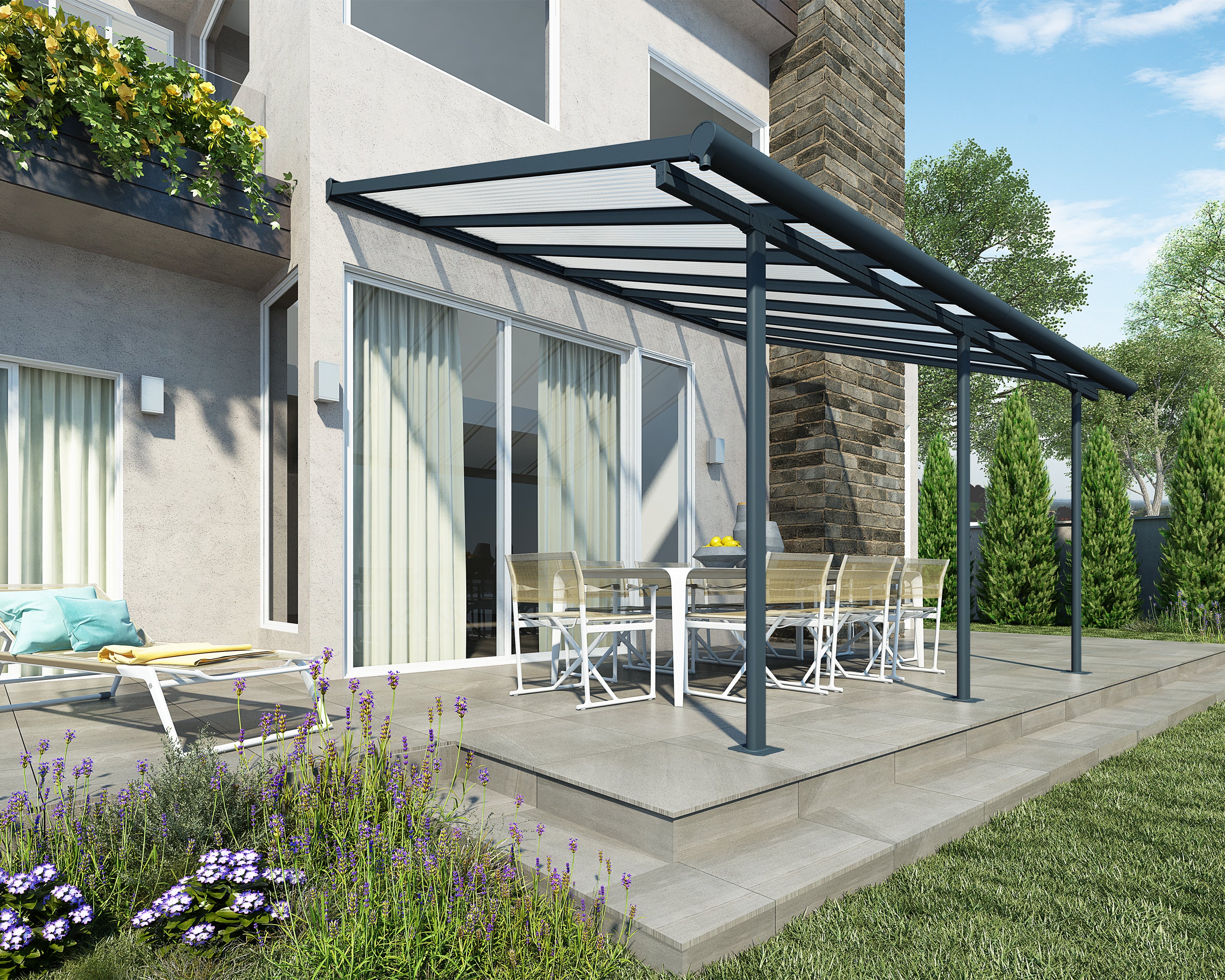 Sierra Patio Cover 3m x 4.3m - Grey Frame & Clear Polycarbonate - Image 12
