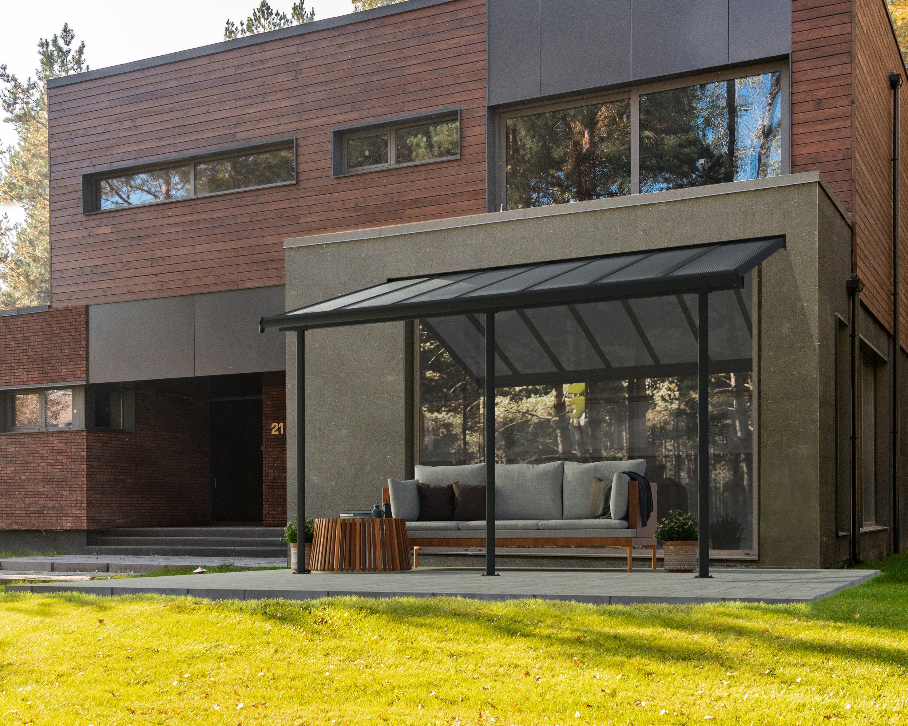 Sierra Patio Cover 3m x 4.3m - Grey Frame & Clear Polycarbonate - Image 4