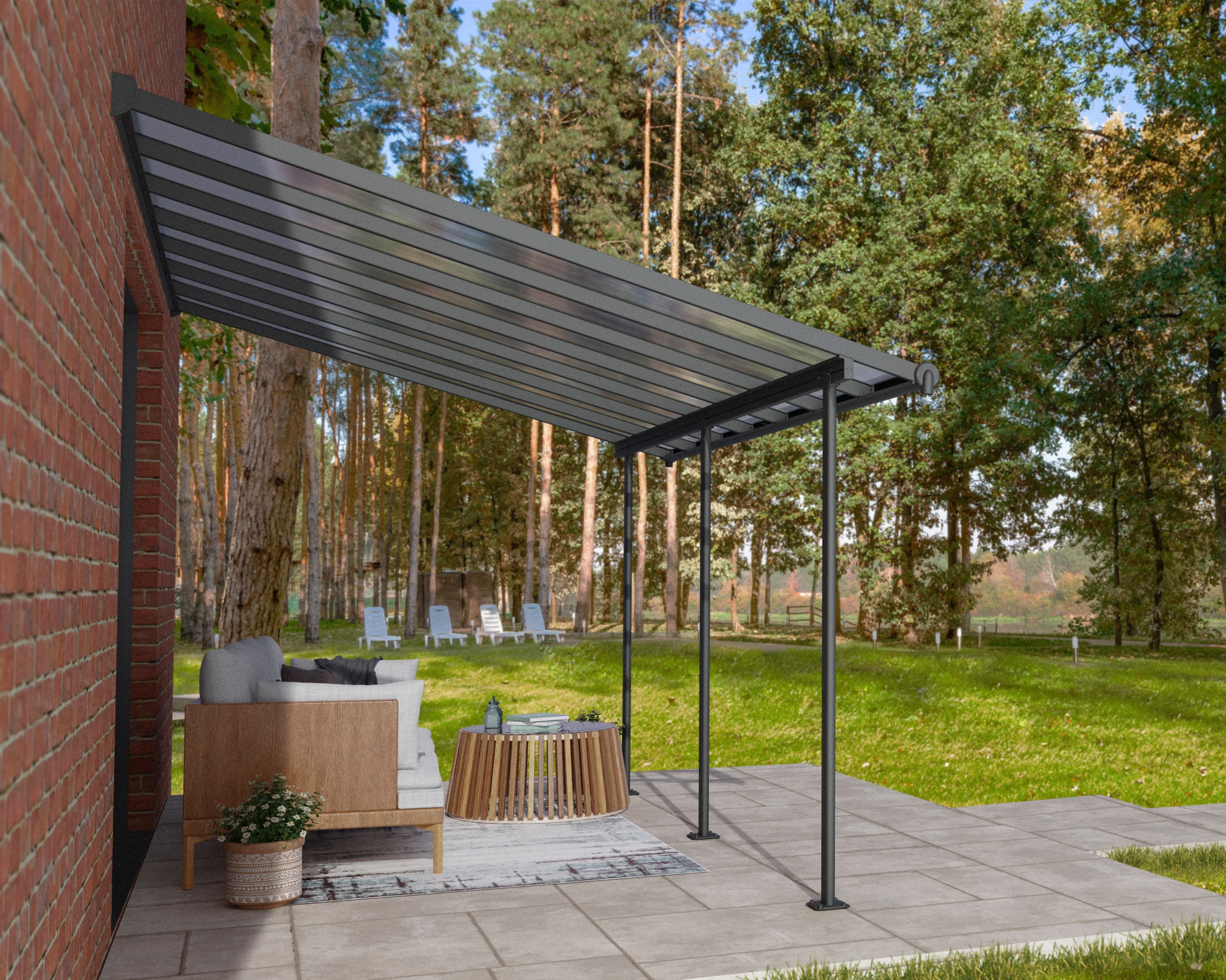 Sierra Patio Cover 3m x 4.3m - Grey Frame & Clear Polycarbonate - Image 7
