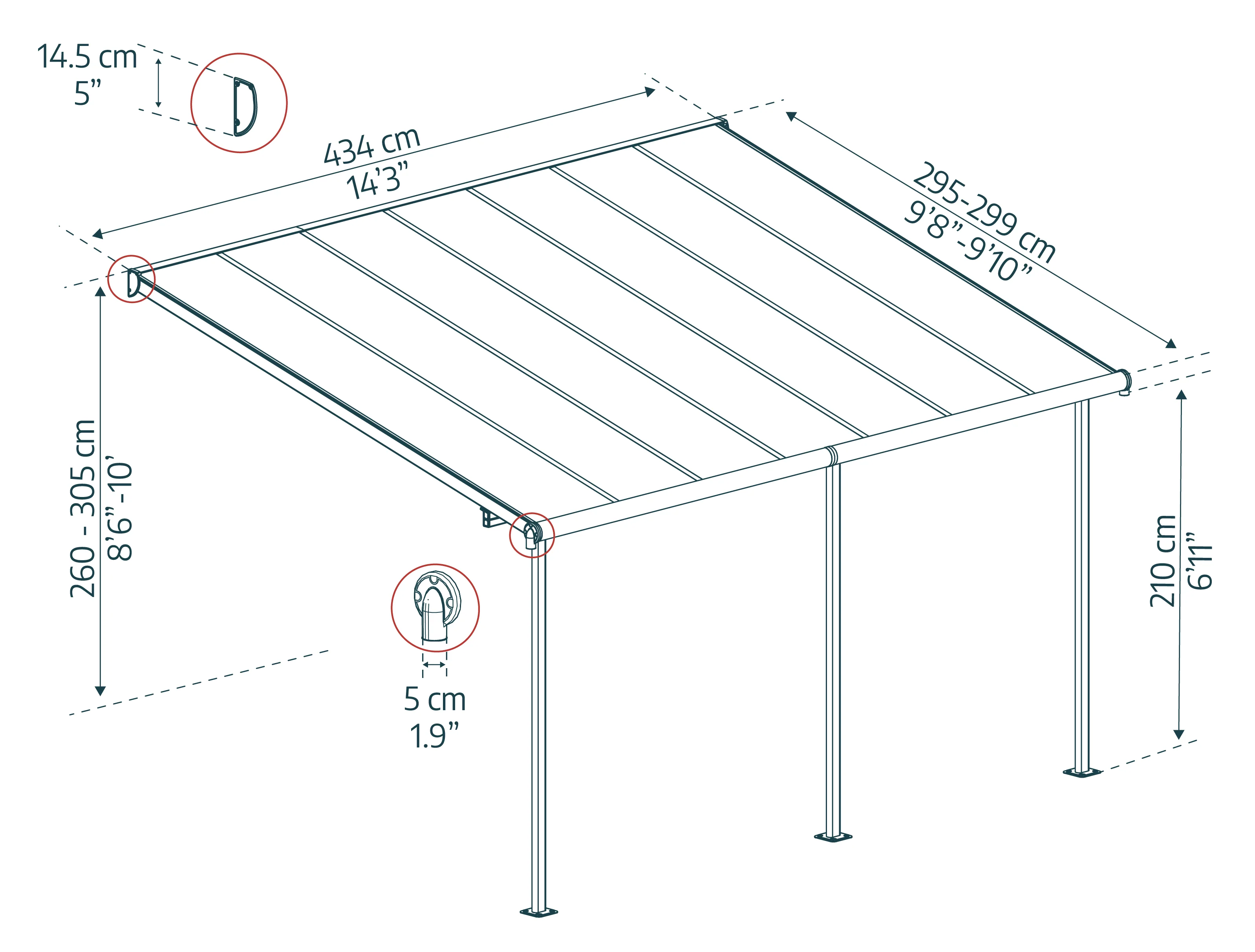 Sierra Patio Cover 3m x 4.3m - White Frame & Clear Polycarbonate - Image 5