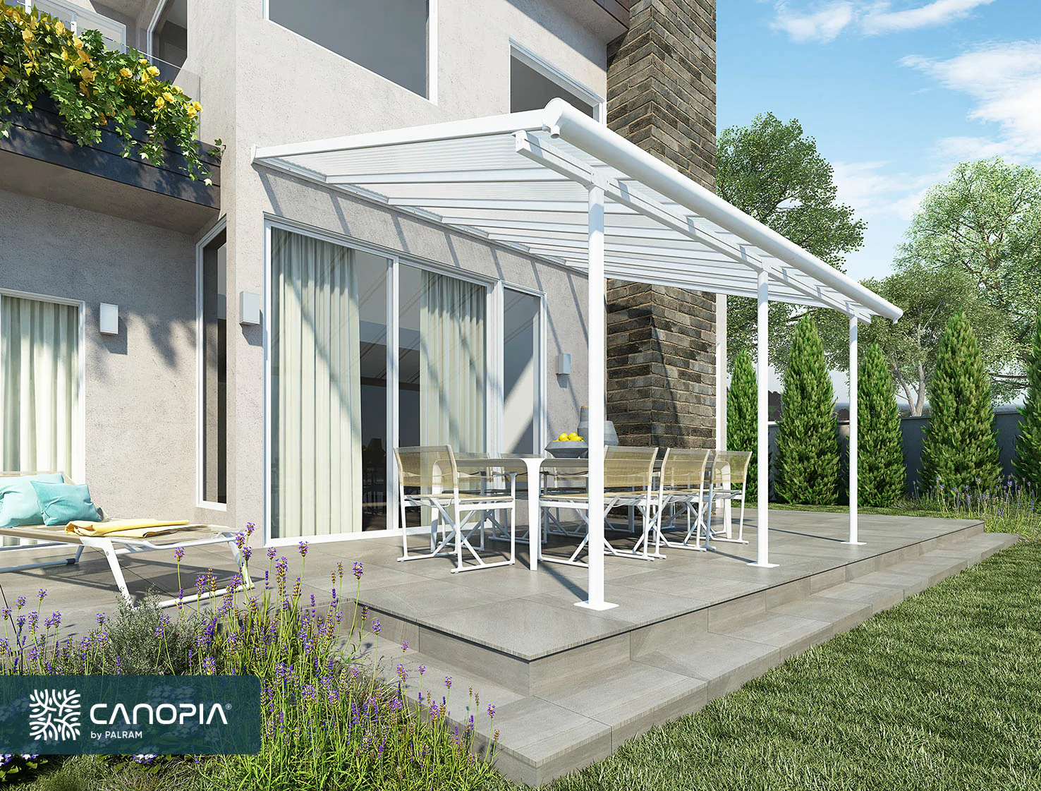 Sierra Patio Cover 3m x 4.3m - White Frame & Clear Polycarbonate - Image 7