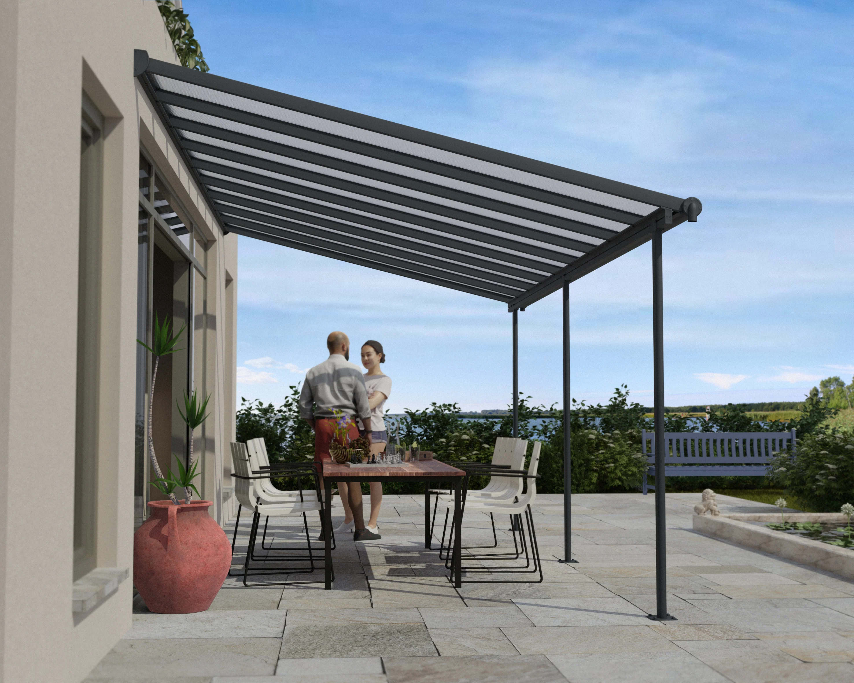 Sierra Patio Cover 3m x 5.6m - Grey Frame & Clear Polycarbonate - Image 2