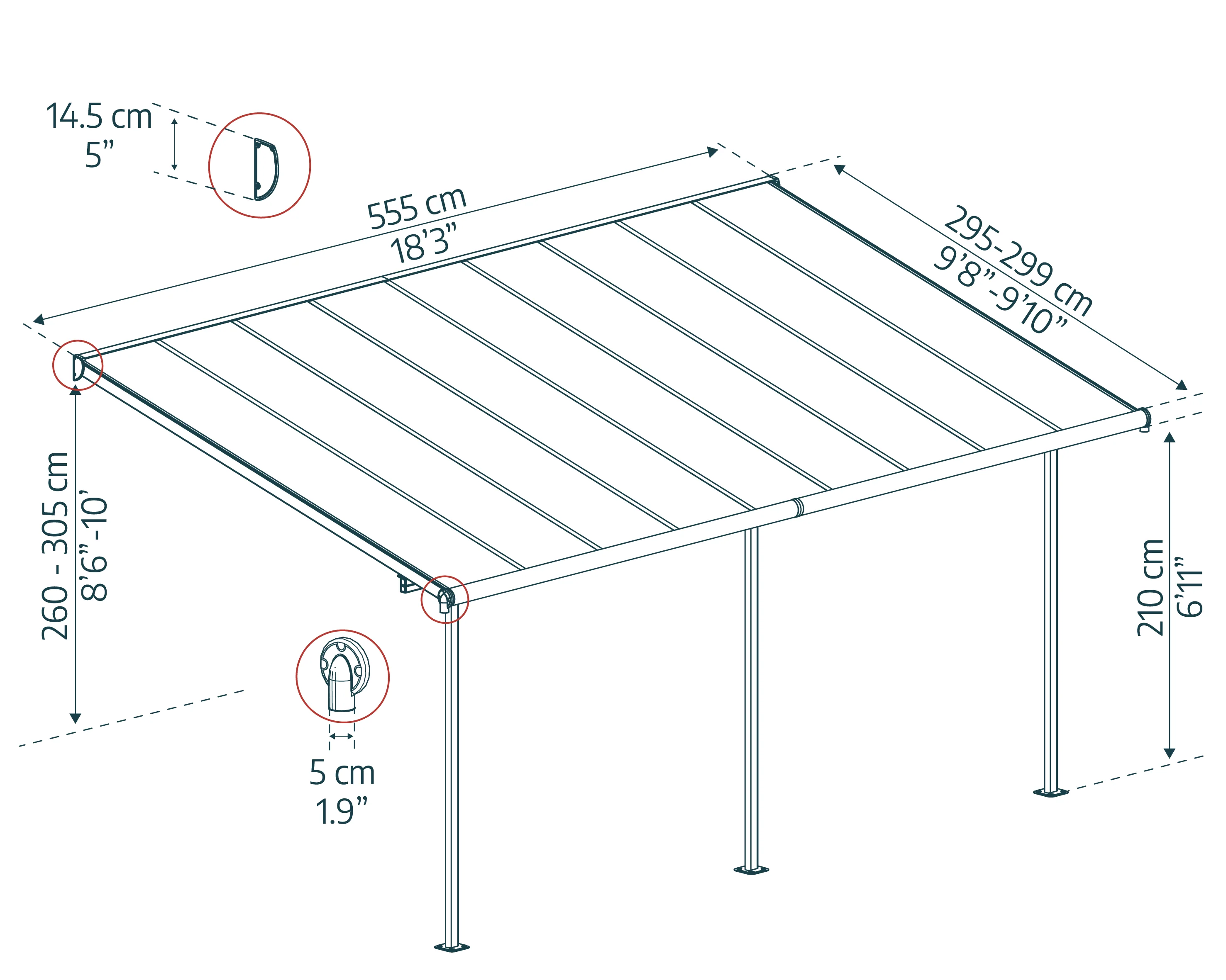 Sierra Patio Cover 3m x 5.6m - Grey Frame & Clear Polycarbonate - Image 7