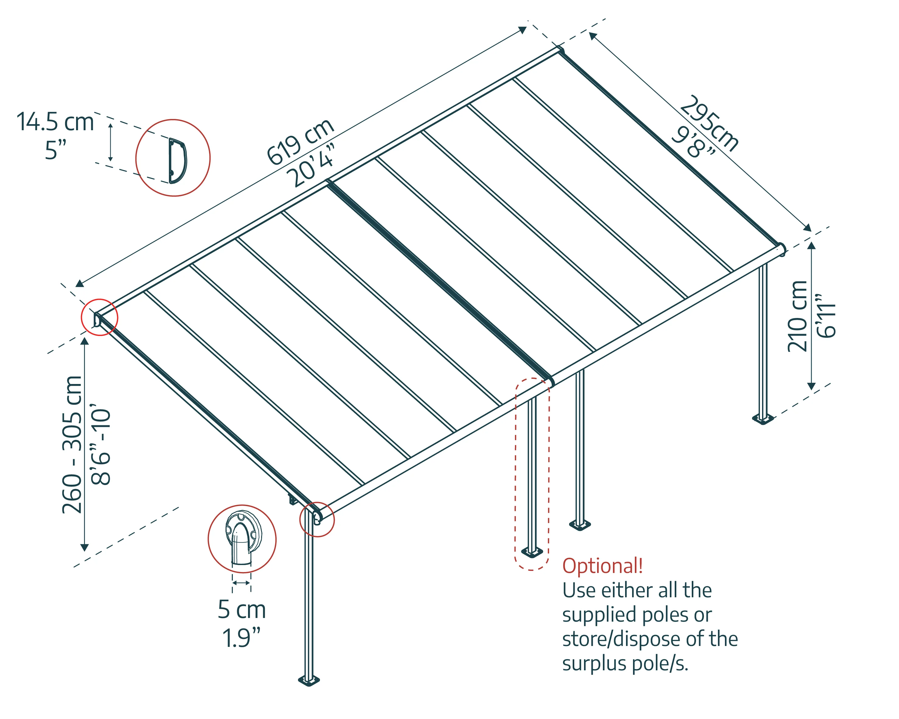 Sierra Patio Cover 3m x 6.2m - White Frame & Clear Polycarbonate - Image 3