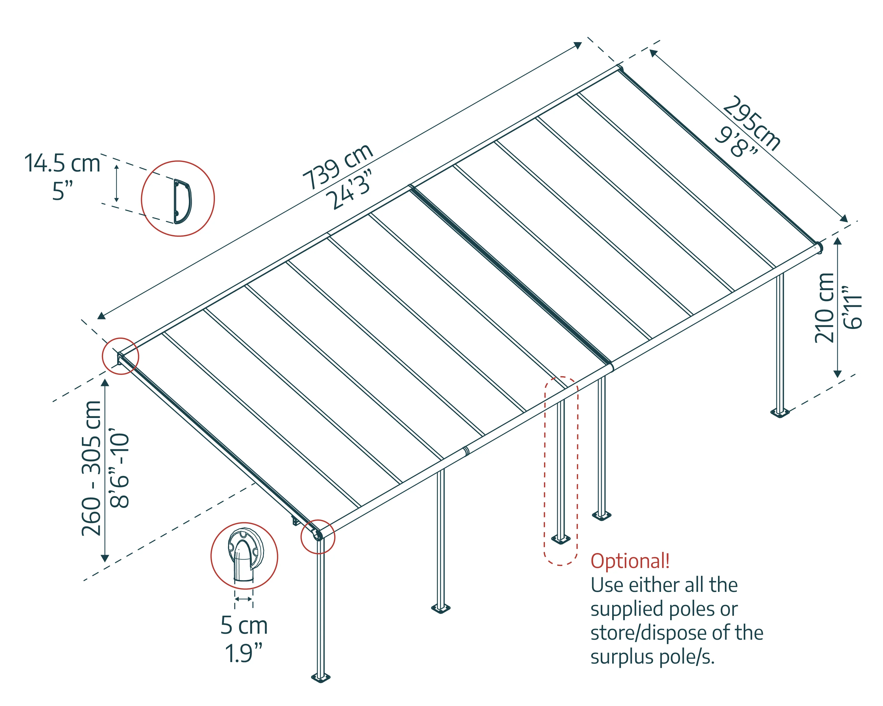 Sierra Patio Cover 3m x 7.4m - Grey Frame & Clear Polycarbonate - Image 5