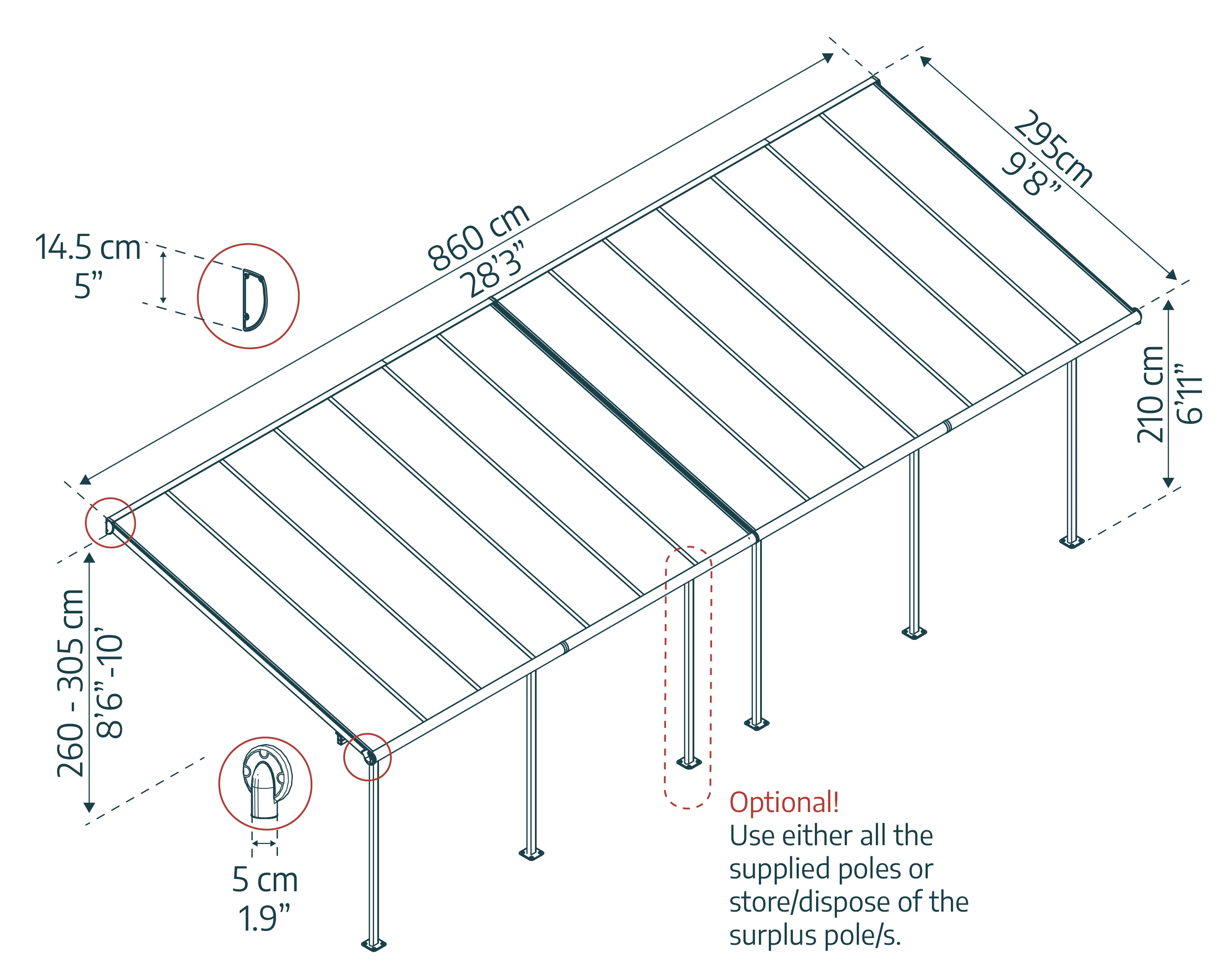 Sierra Patio Cover 3m x 8.6m - Grey Frame & Clear Polycarbonate - Image 5