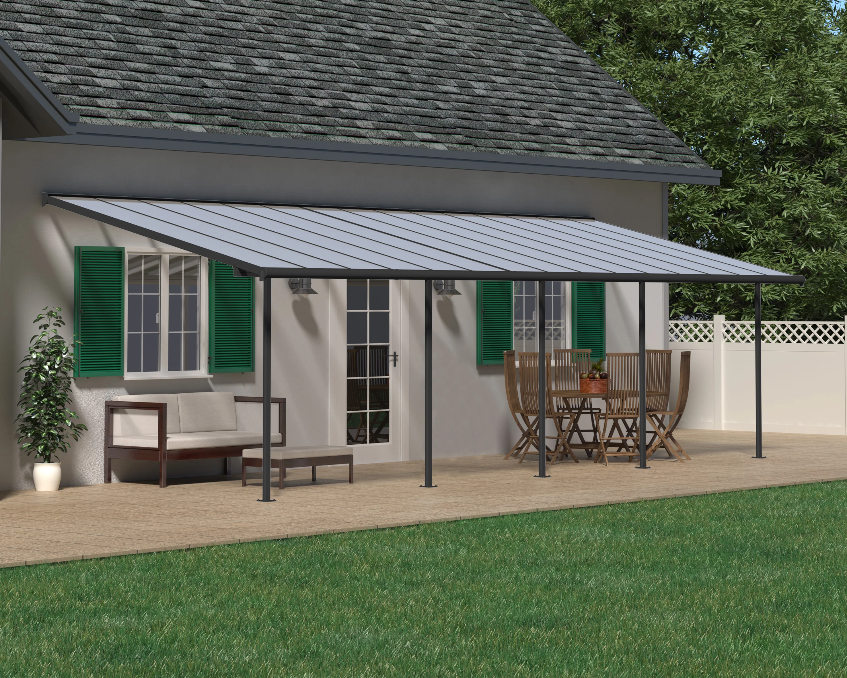 Sierra Patio Cover 3m x 9.2m - Grey Frame & Clear Polycarbonate - Image 2