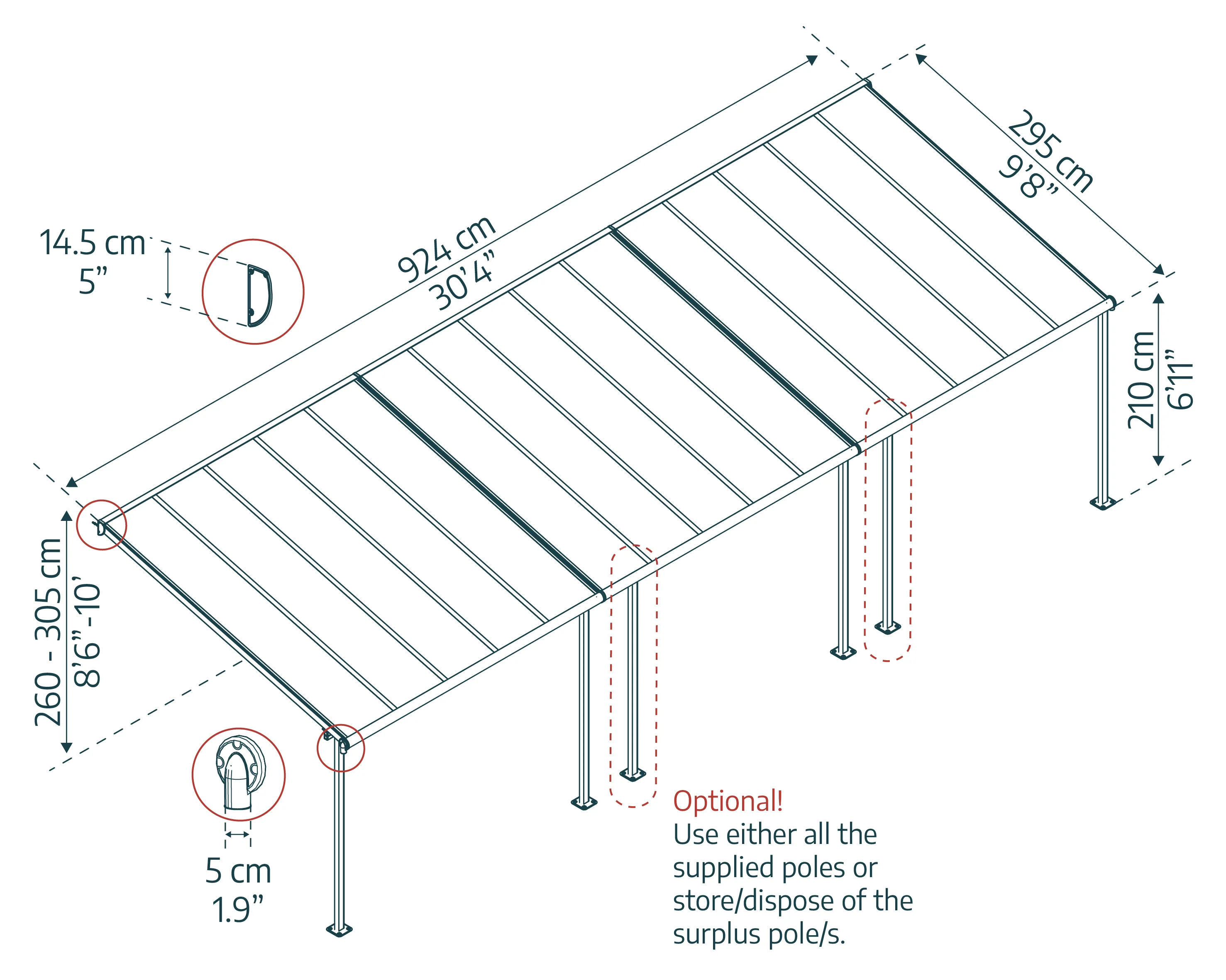 Sierra Patio Cover 3m x 9.2m - White Frame & Clear Polycarbonate - Image 4
