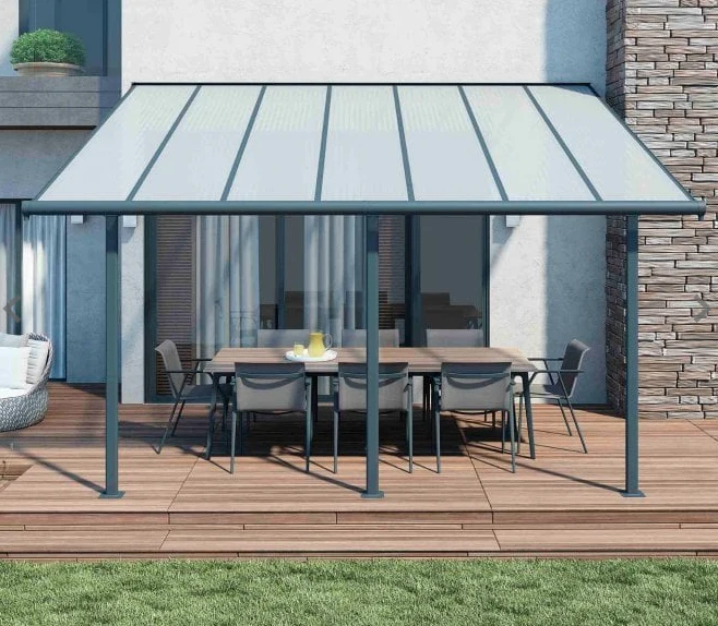 Sierra Patio Cover 2.2m x 6.7m - Grey Frame & Clear Polycarbonate - Image 2