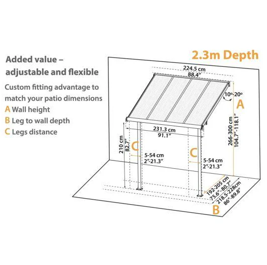Sierra Patio Cover 2.2m x 2.3m - White Frame & Clear Polycarbonate - Image 4