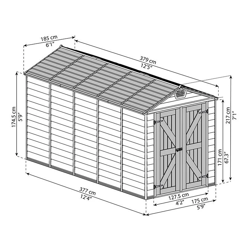 Skylight 6ft. x 12ft. Garden Shed - Tan Polycarbonate Panels - Image 3