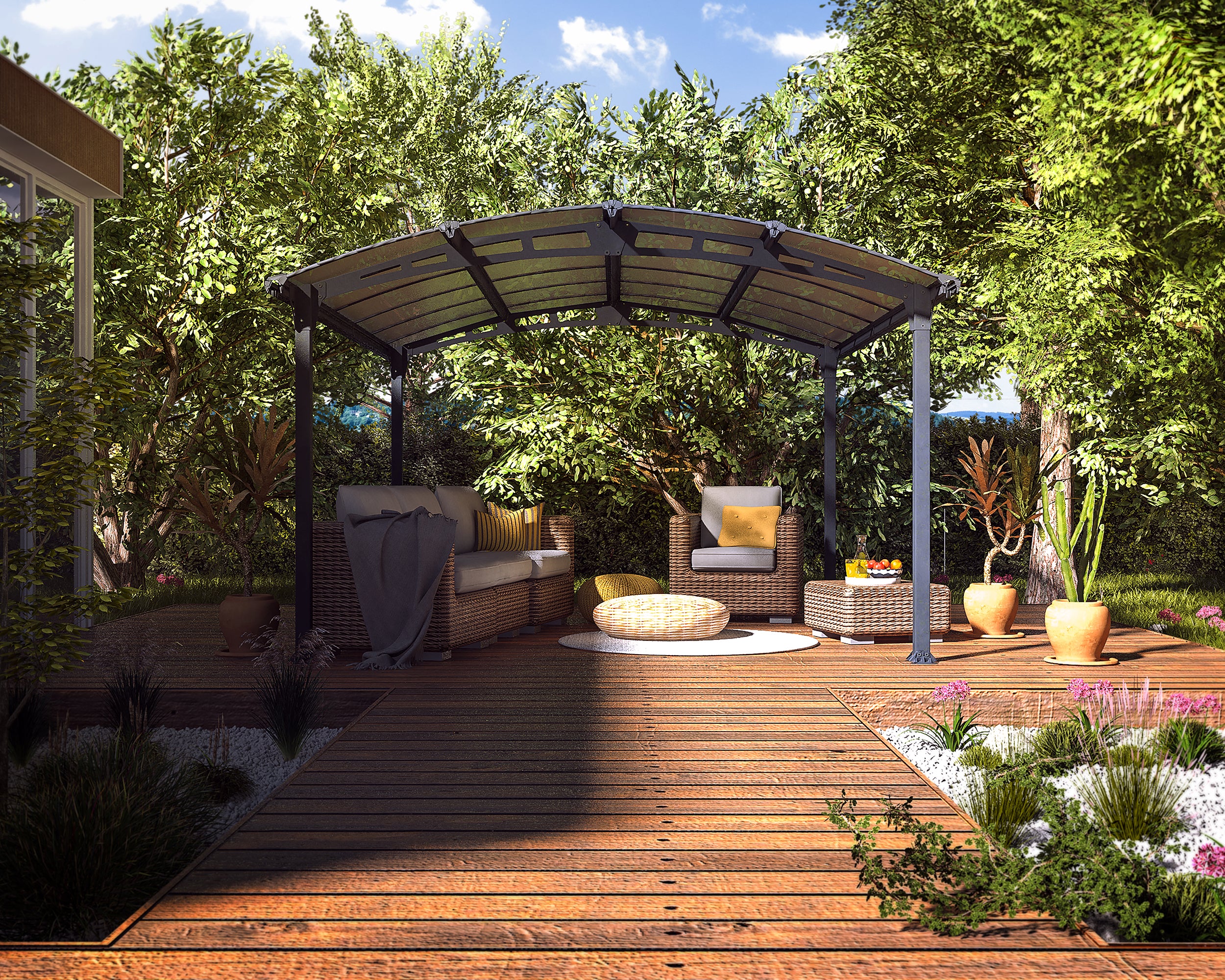 Tucson 3.6m x 4.35m Garden Gazebo in Grey with Polycarbonate Roof
