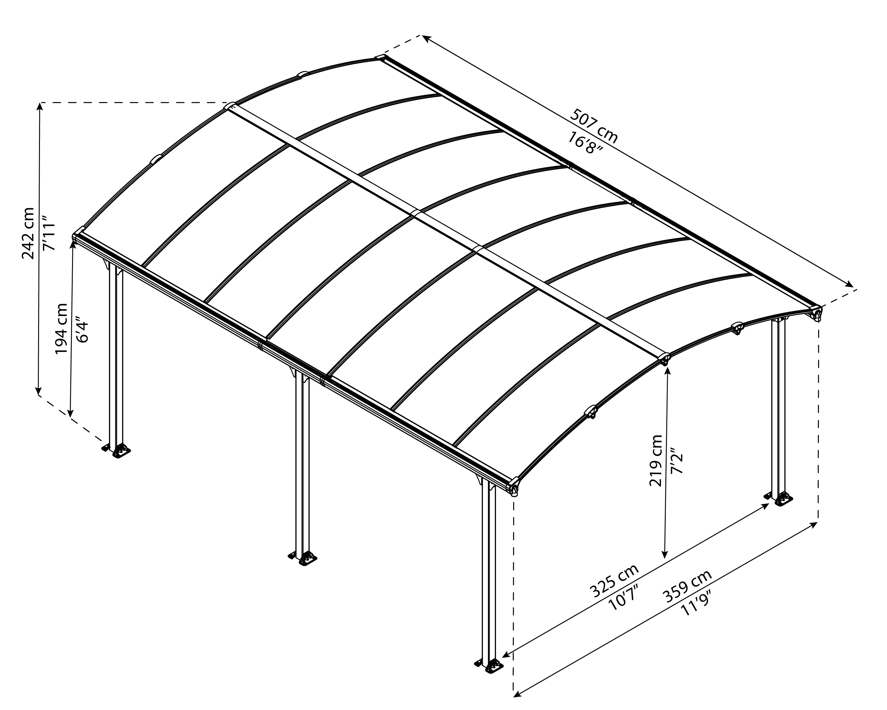 Tucson 3.6m x 5.1m Garden Gazebo in Grey with Polycarbonate Roof - Image 10