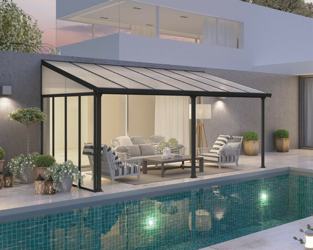 Tuscany Patio Cover Aluminium 3 x 5.46m - Grey By Palram Canopia