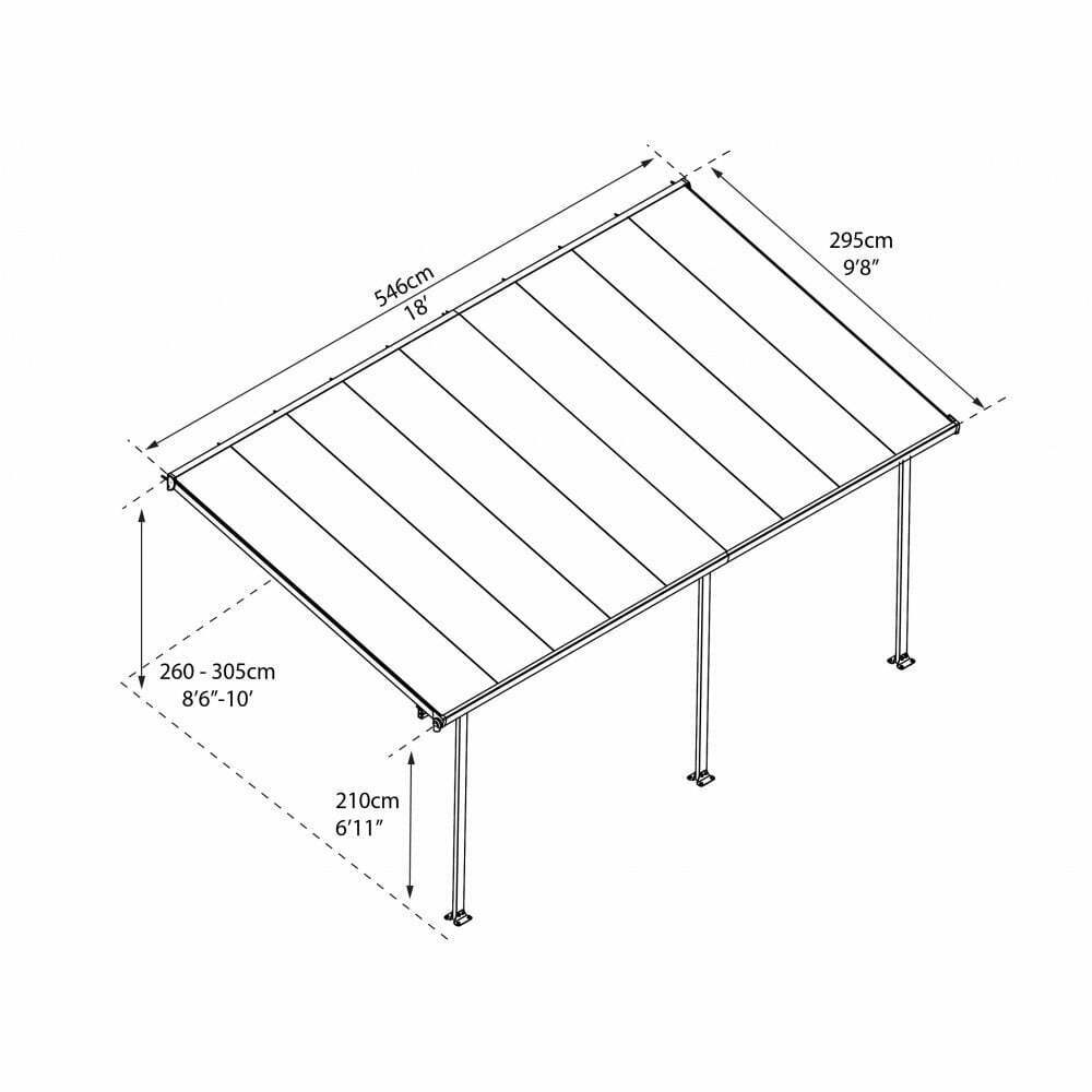 Tuscany Patio Cover Aluminium 3 x 5.46m - Grey By Palram Canopia - Image 2