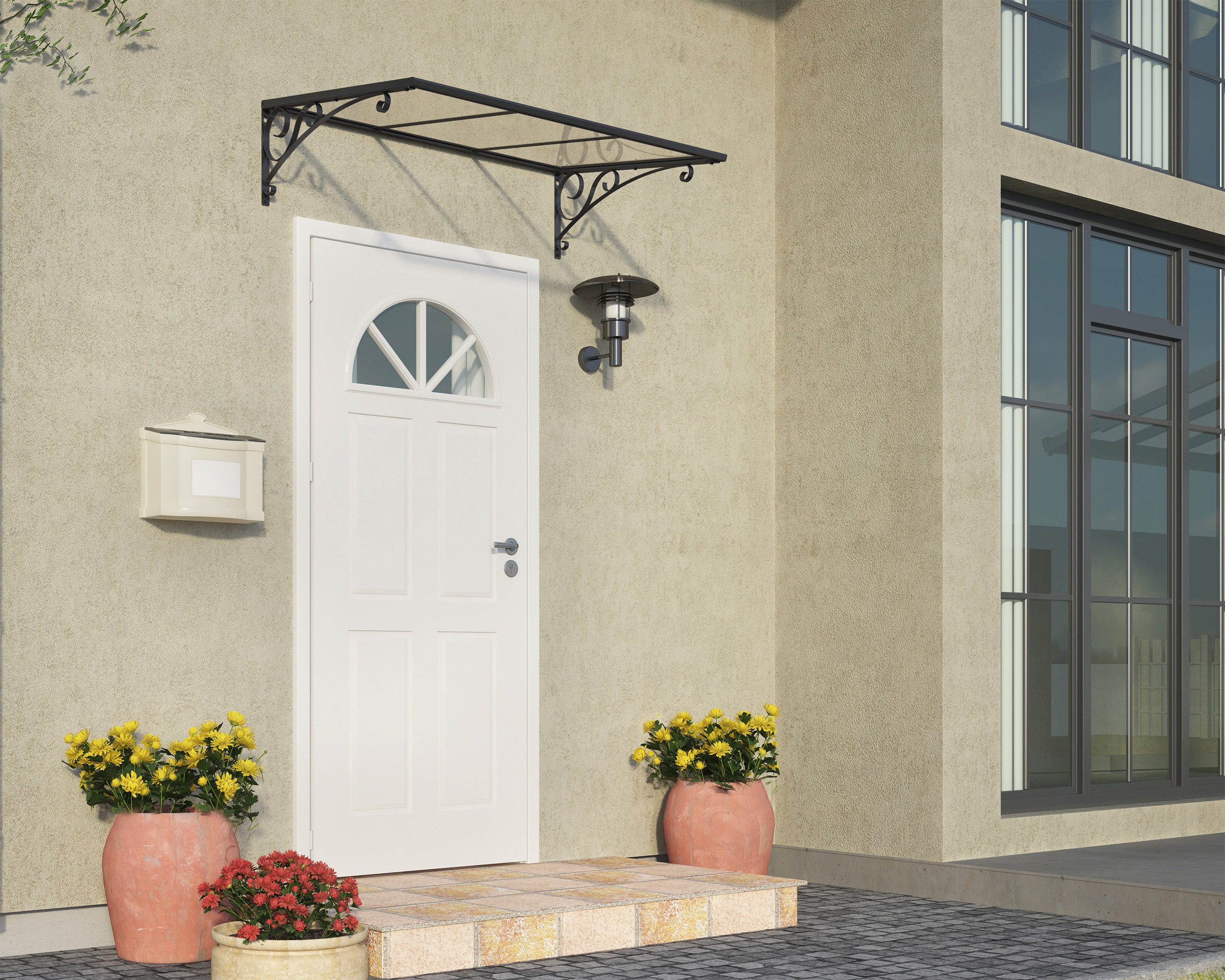 Venus 1.5m x 0.9m Door Canopy - Grey Frame & Clear Polycarbonate - Image 3