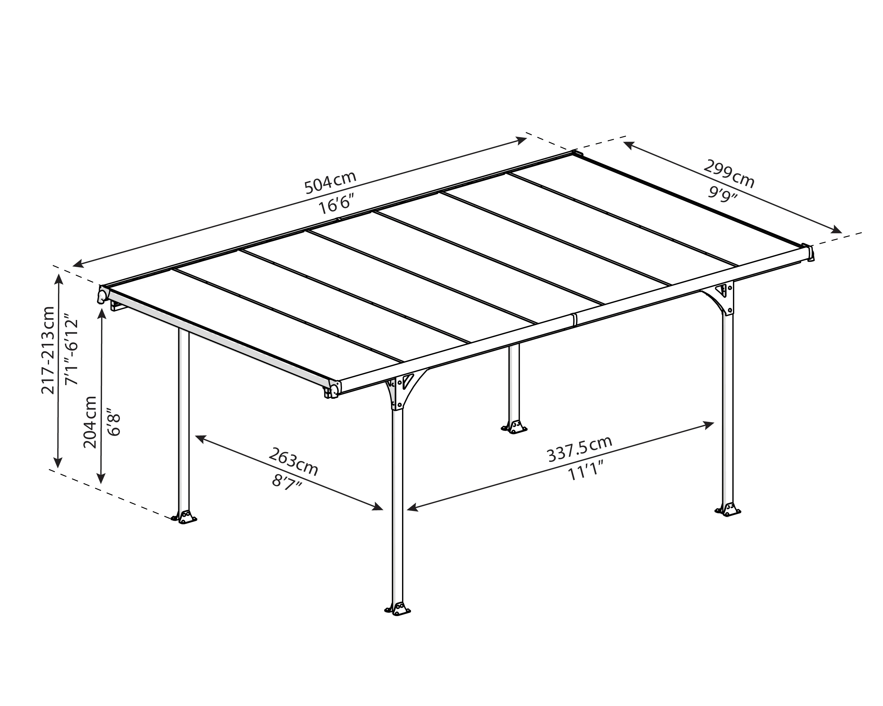 Verona 10' x 17' Carport - Grey Aluminium & Polycarbonate Roof Panels - Image 8