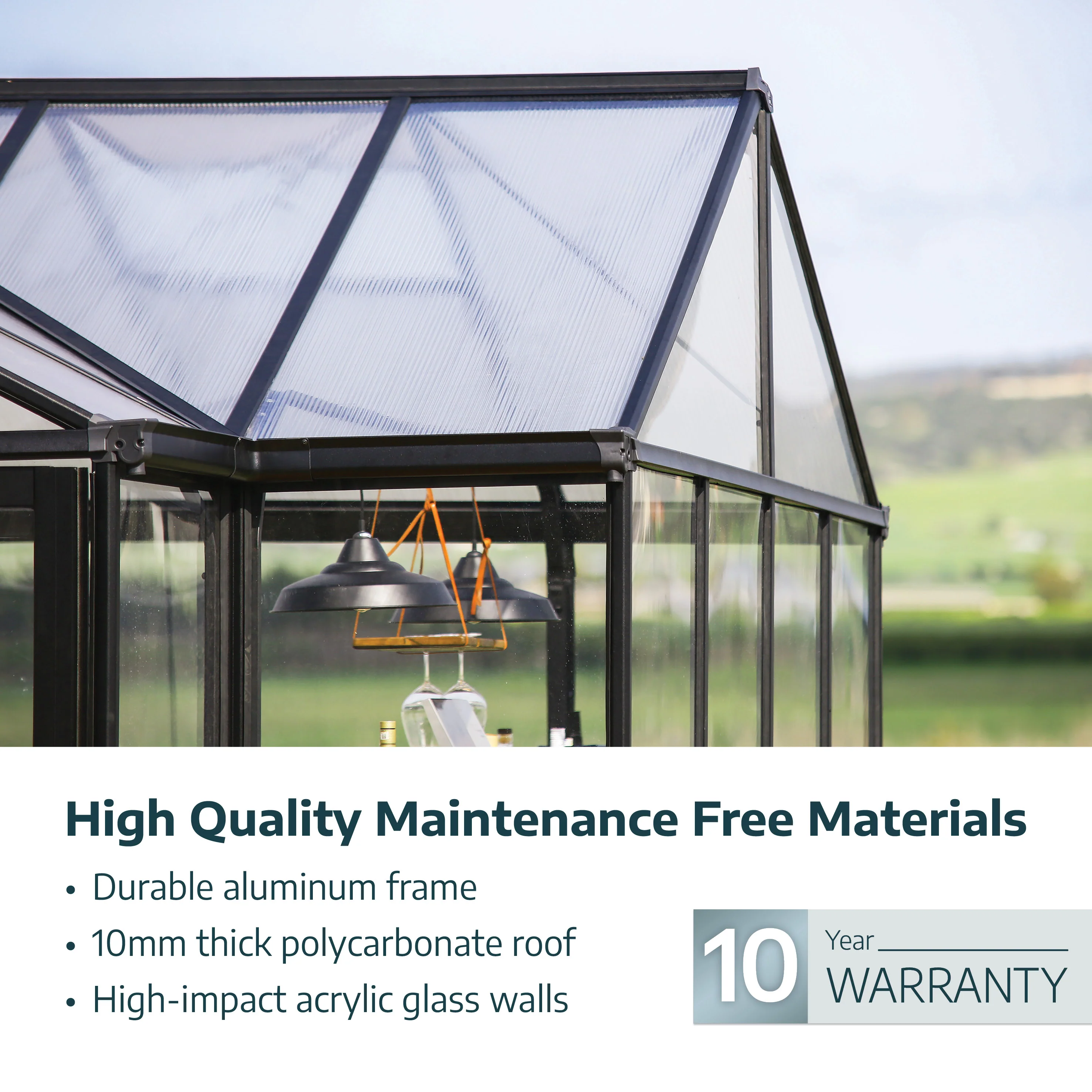 Triomphe 13' x 15' Greenhouse - Black Aluminium Frame & Clear Polycarbonate Panels - Image 10