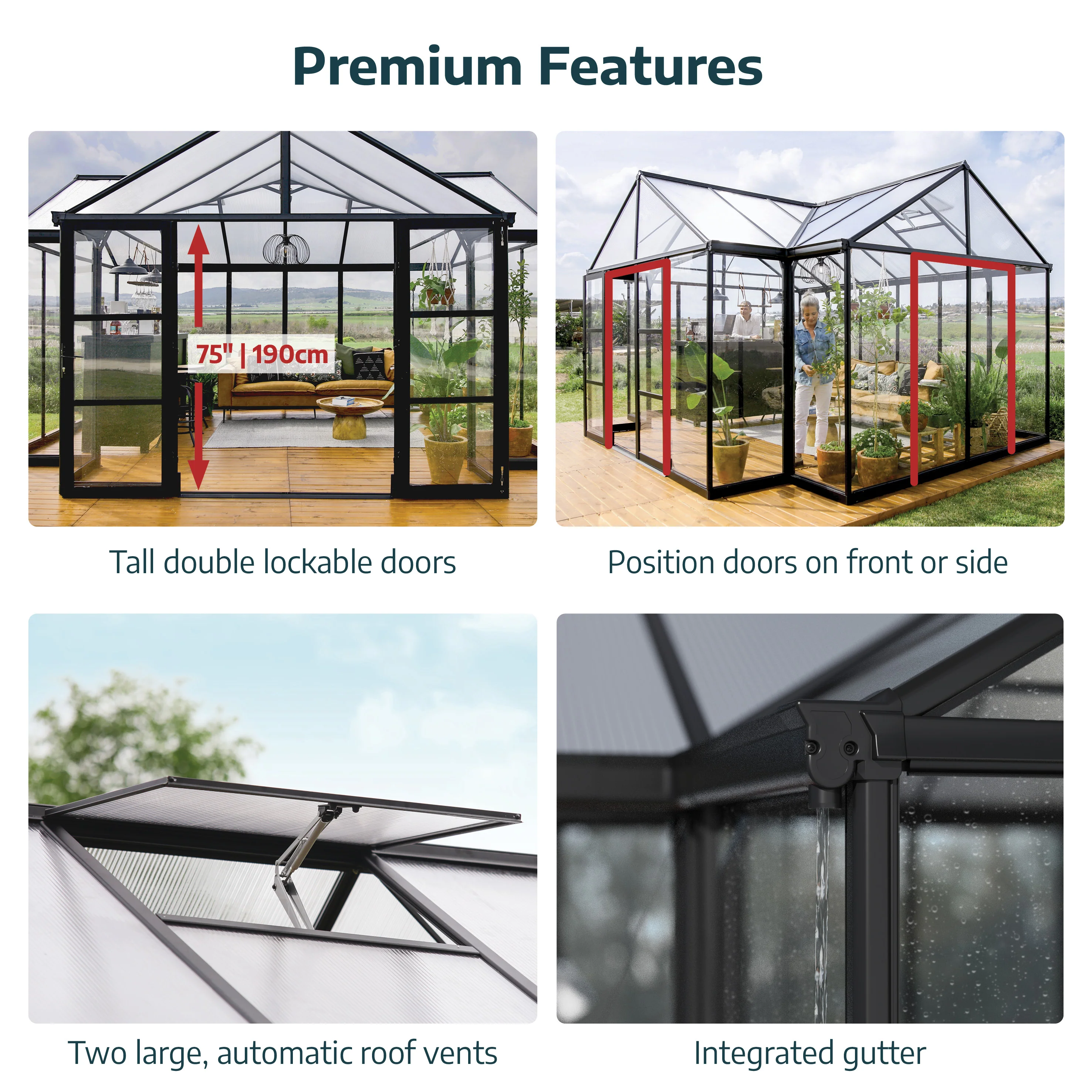 Triomphe 13' x 15' Greenhouse - Black Aluminium Frame & Clear Polycarbonate Panels - Image 11