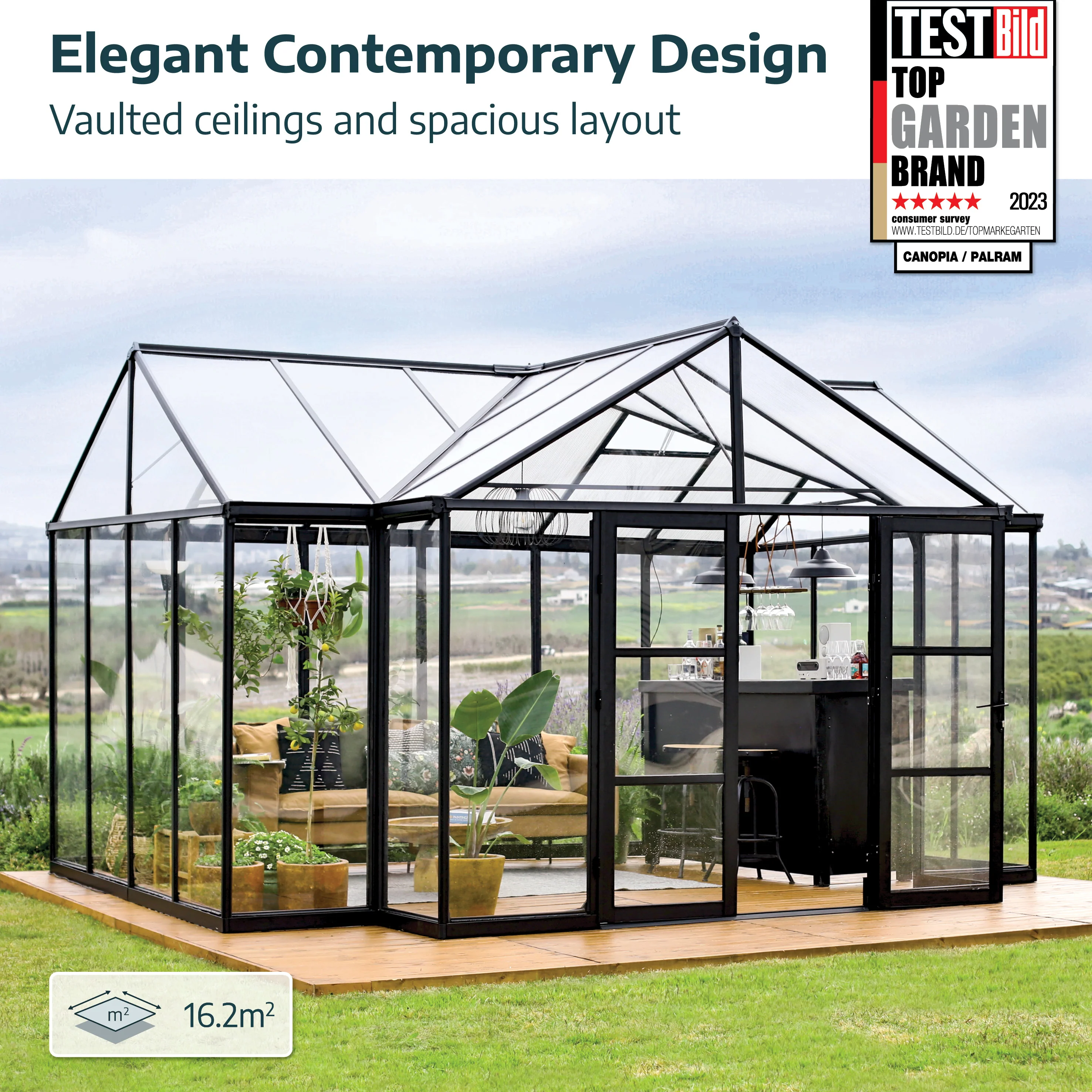 Triomphe 13' x 15' Greenhouse - Black Aluminium Frame & Clear Polycarbonate Panels - Image 12