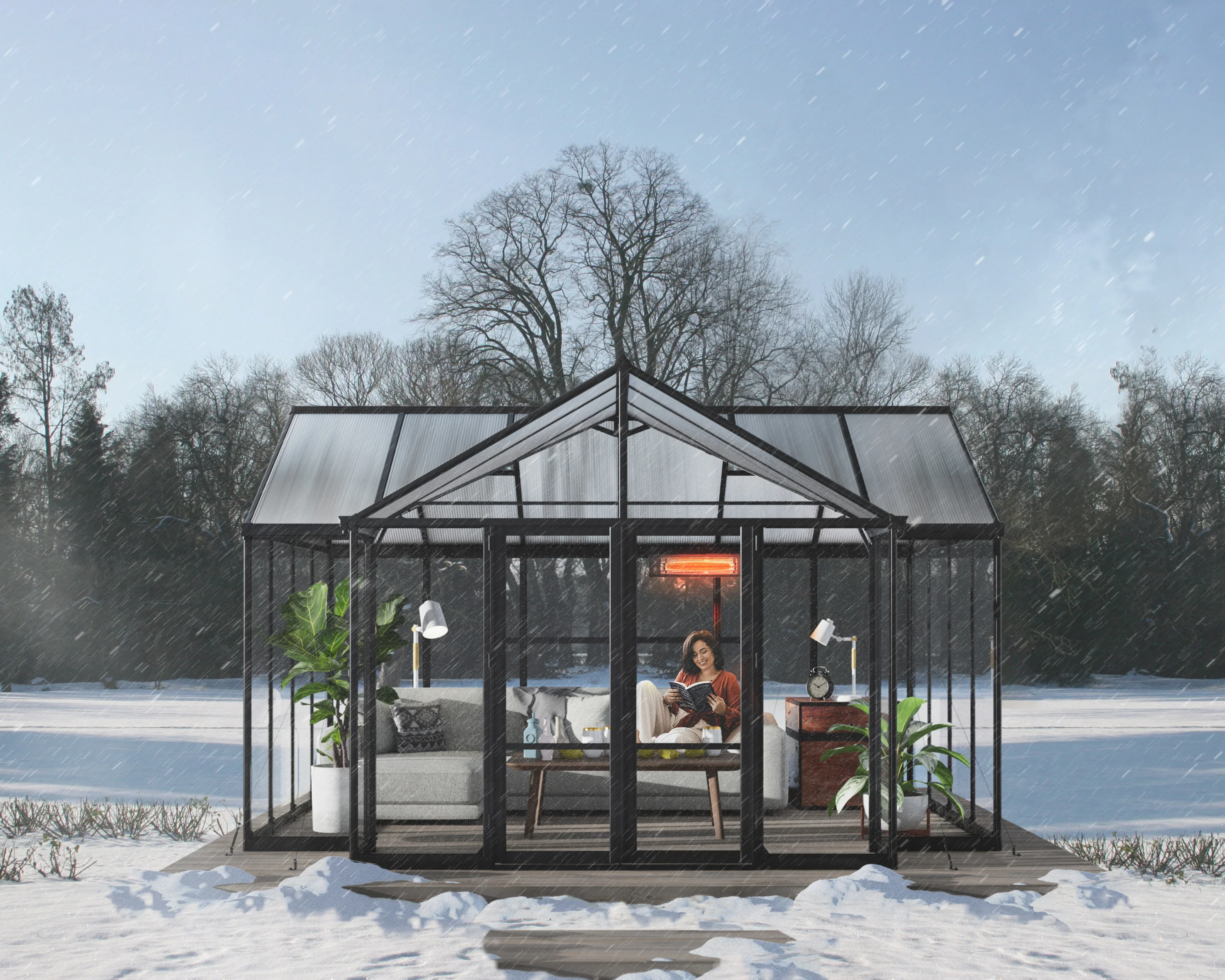 Triomphe 13' x 15' Greenhouse - Black Aluminium Frame & Clear Polycarbonate Panels - Image 19
