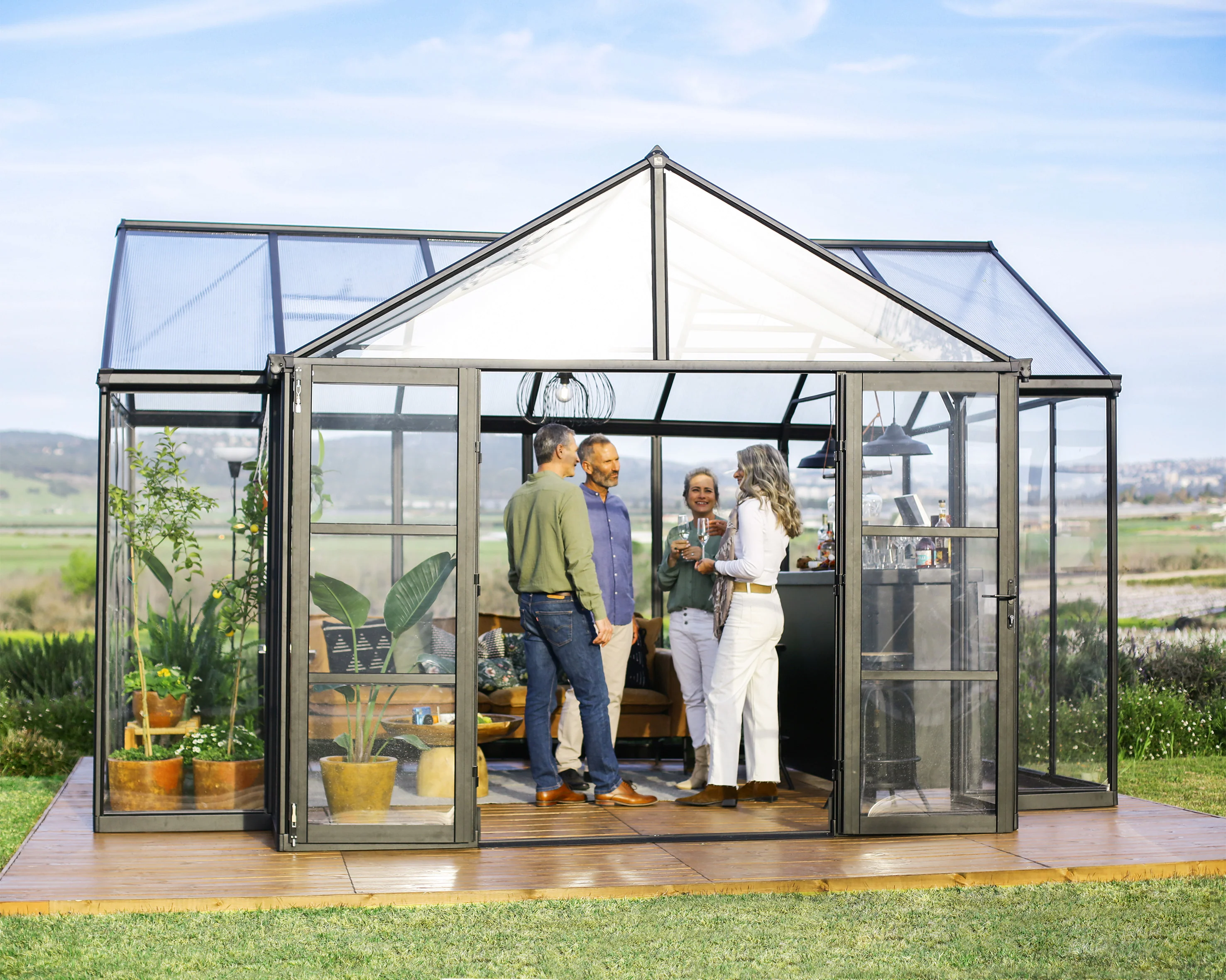 Triomphe 13' x 15' Greenhouse - Black Aluminium Frame & Clear Polycarbonate Panels - Image 24