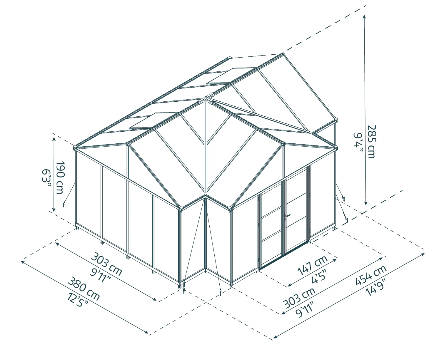 Triomphe 13' x 15' Greenhouse - Black Aluminium Frame & Clear Polycarbonate Panels - Image 8