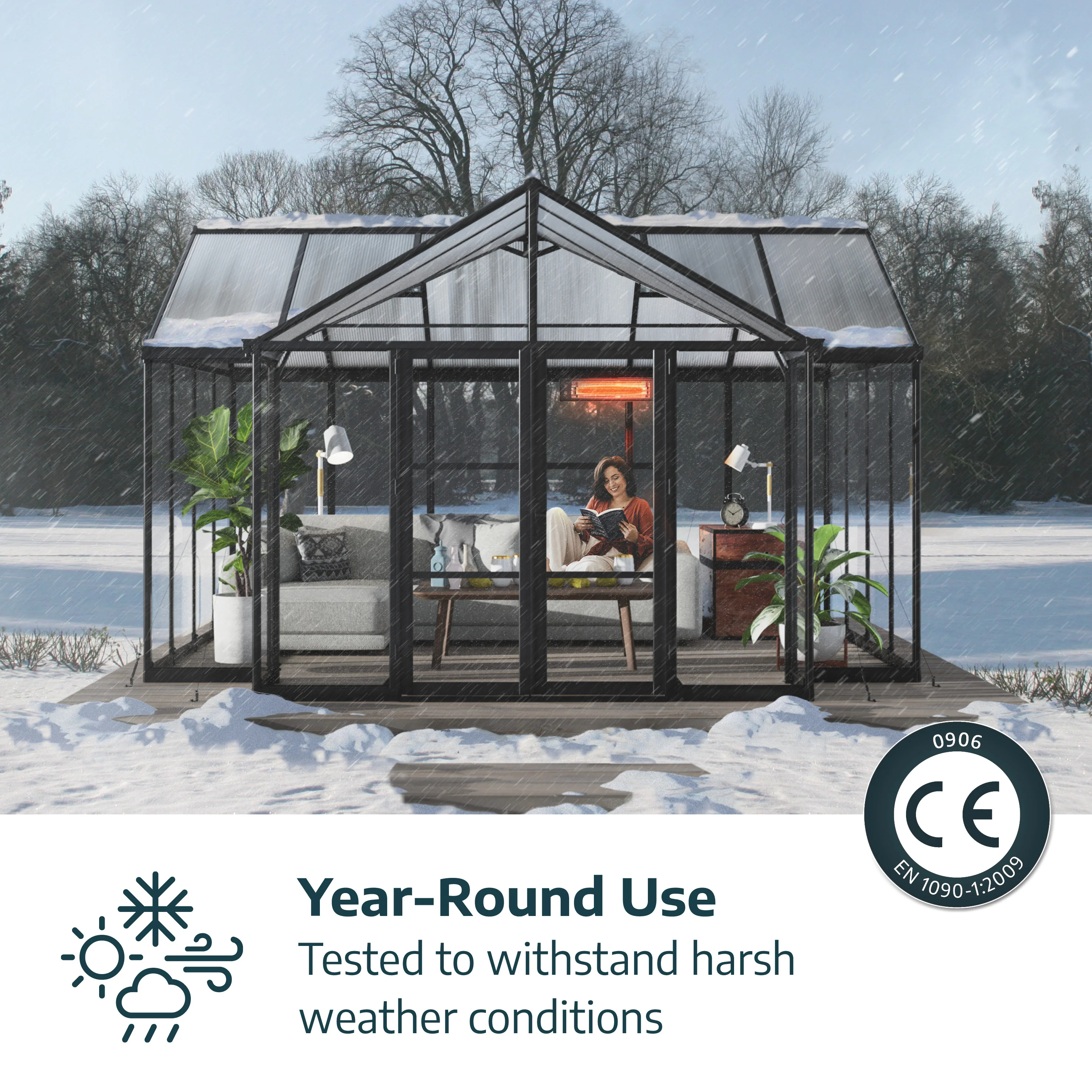 Triomphe 13' x 15' Greenhouse - Black Aluminium Frame & Clear Polycarbonate Panels - Image 9