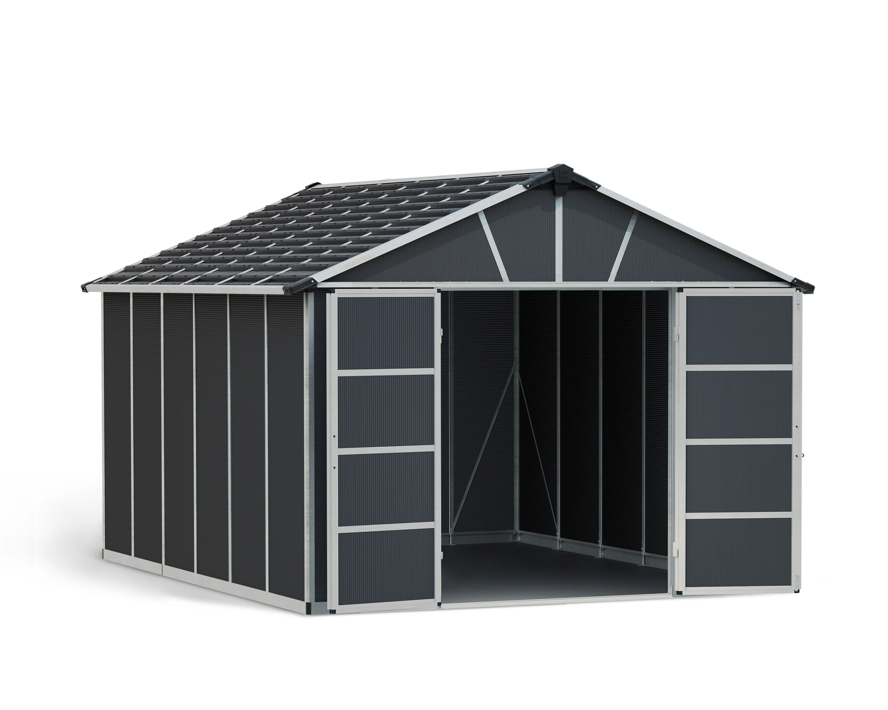 Yukon 11ft. x 13ft. Garden Shed With Floor - Dark Grey Polycarbonate Panels - Image 2