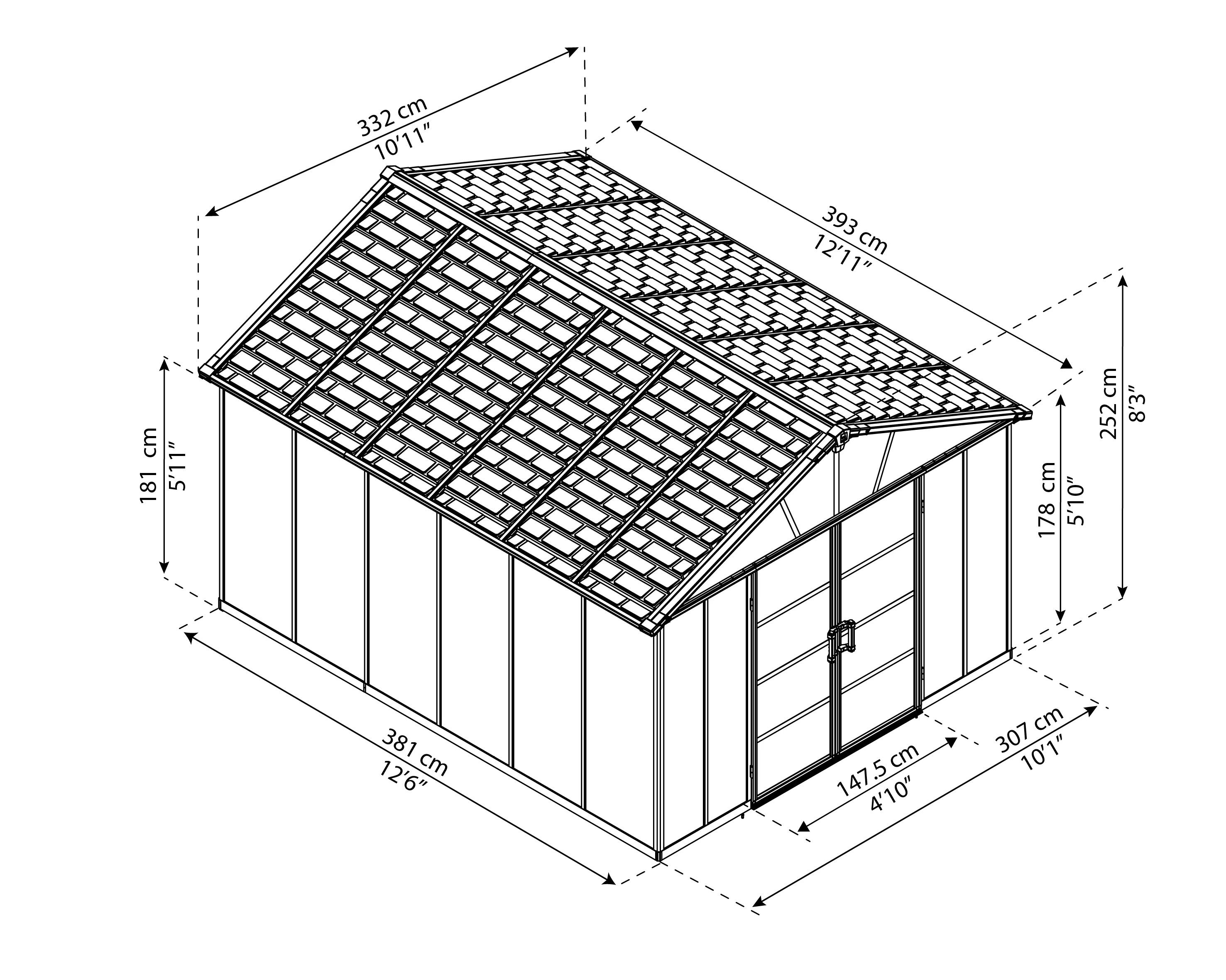 Yukon 11ft. x 13ft. Garden Shed Without Floor - Dark Grey Polycarbonate Panels - Image 8