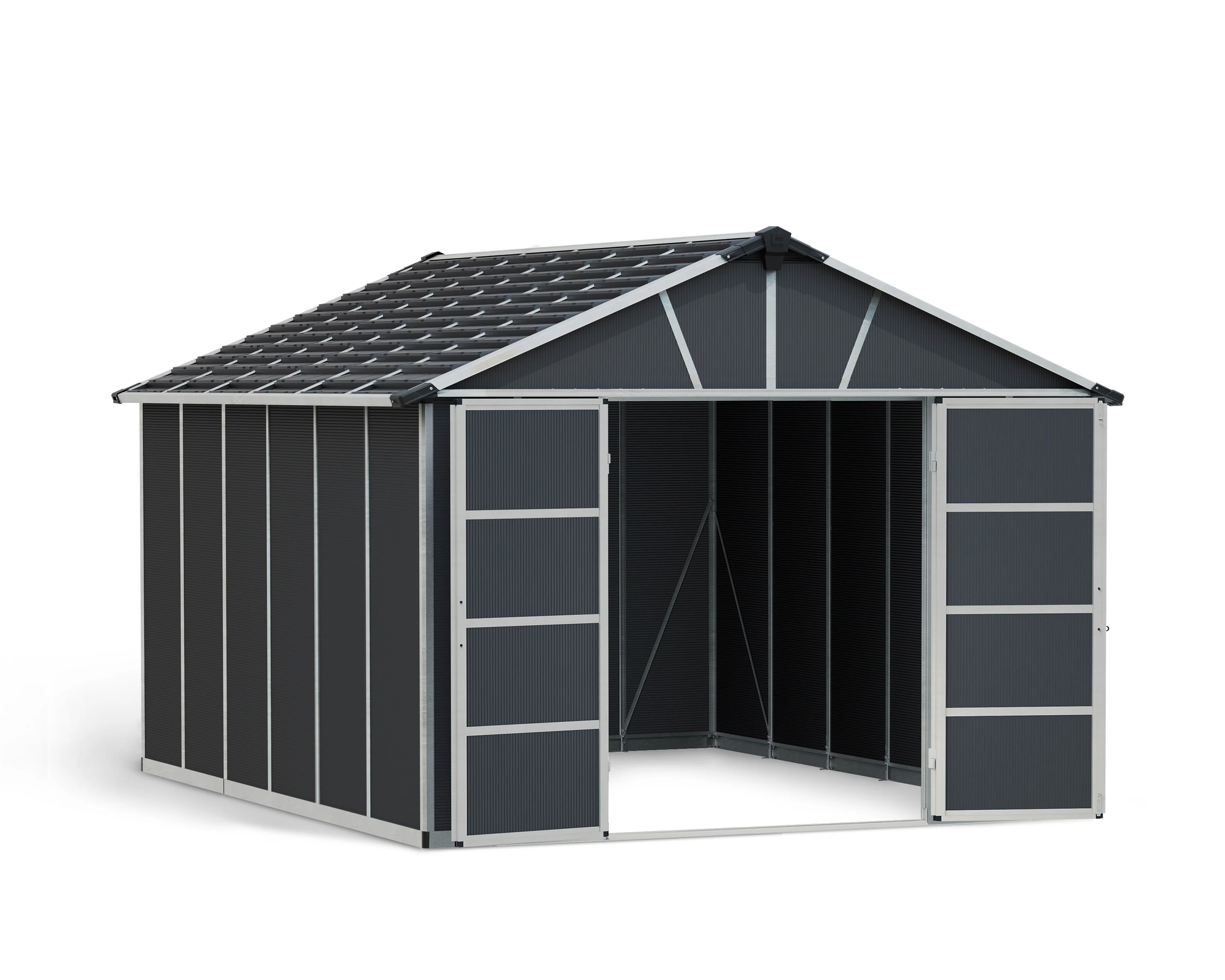 Yukon 11ft. x 13ft. Garden Shed Without Floor - Dark Grey Polycarbonate Panels - Image 9