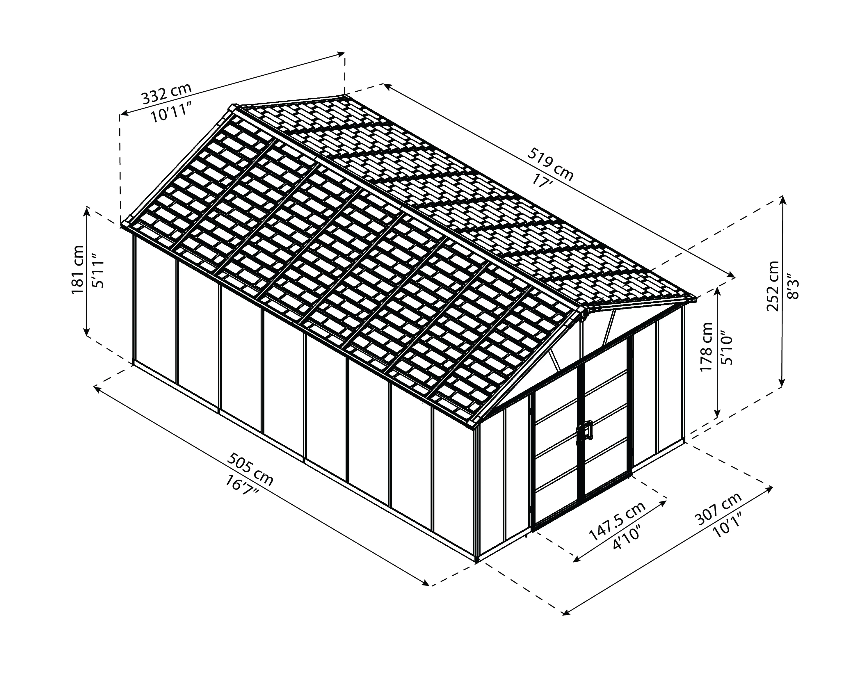Yukon 11ft. x 17ft. Garden Shed Without Floor - Dark Grey Polycarbonate Panels - Image 10