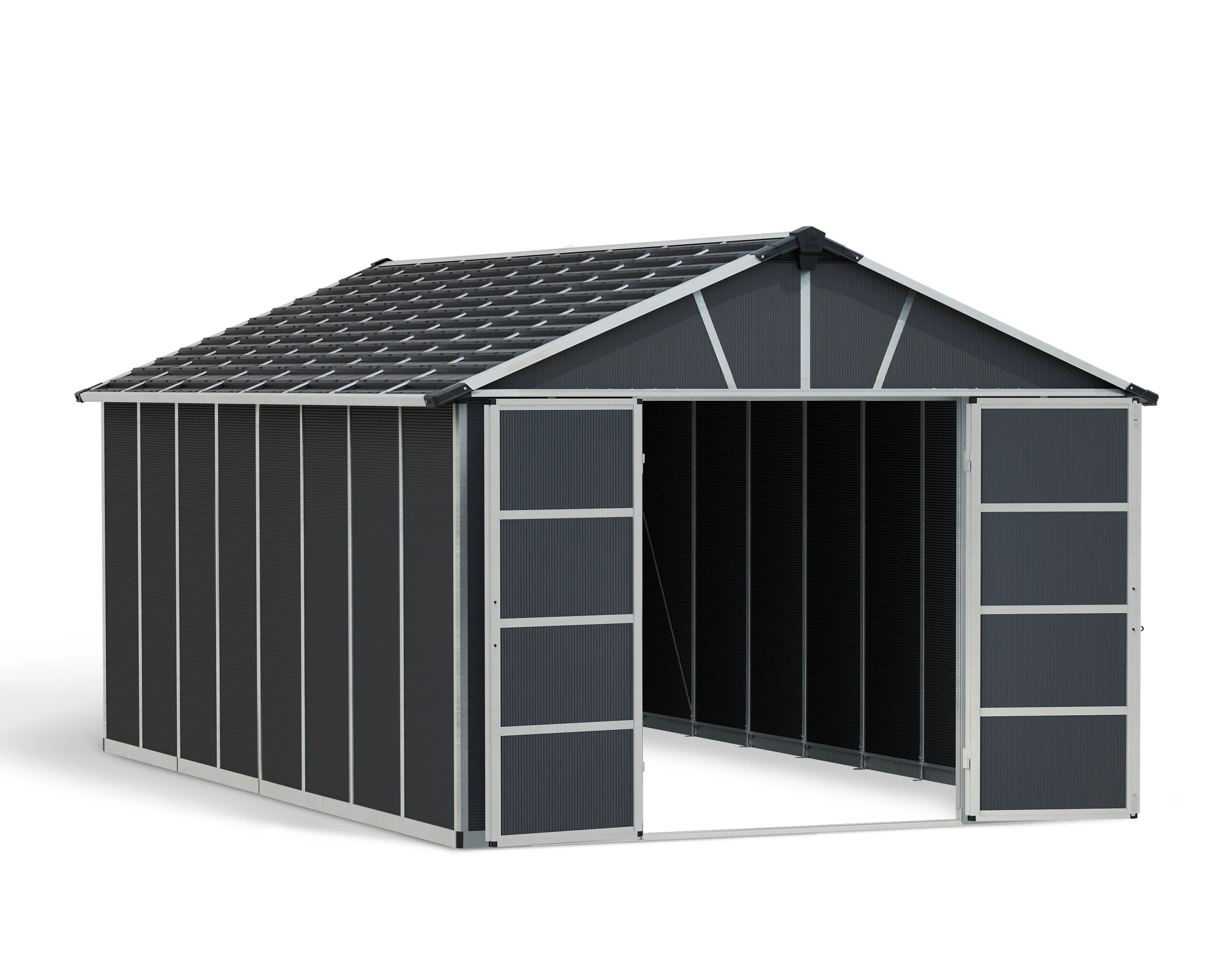 Yukon 11ft. x 17ft. Garden Shed Without Floor - Dark Grey Polycarbonate Panels - Image 11