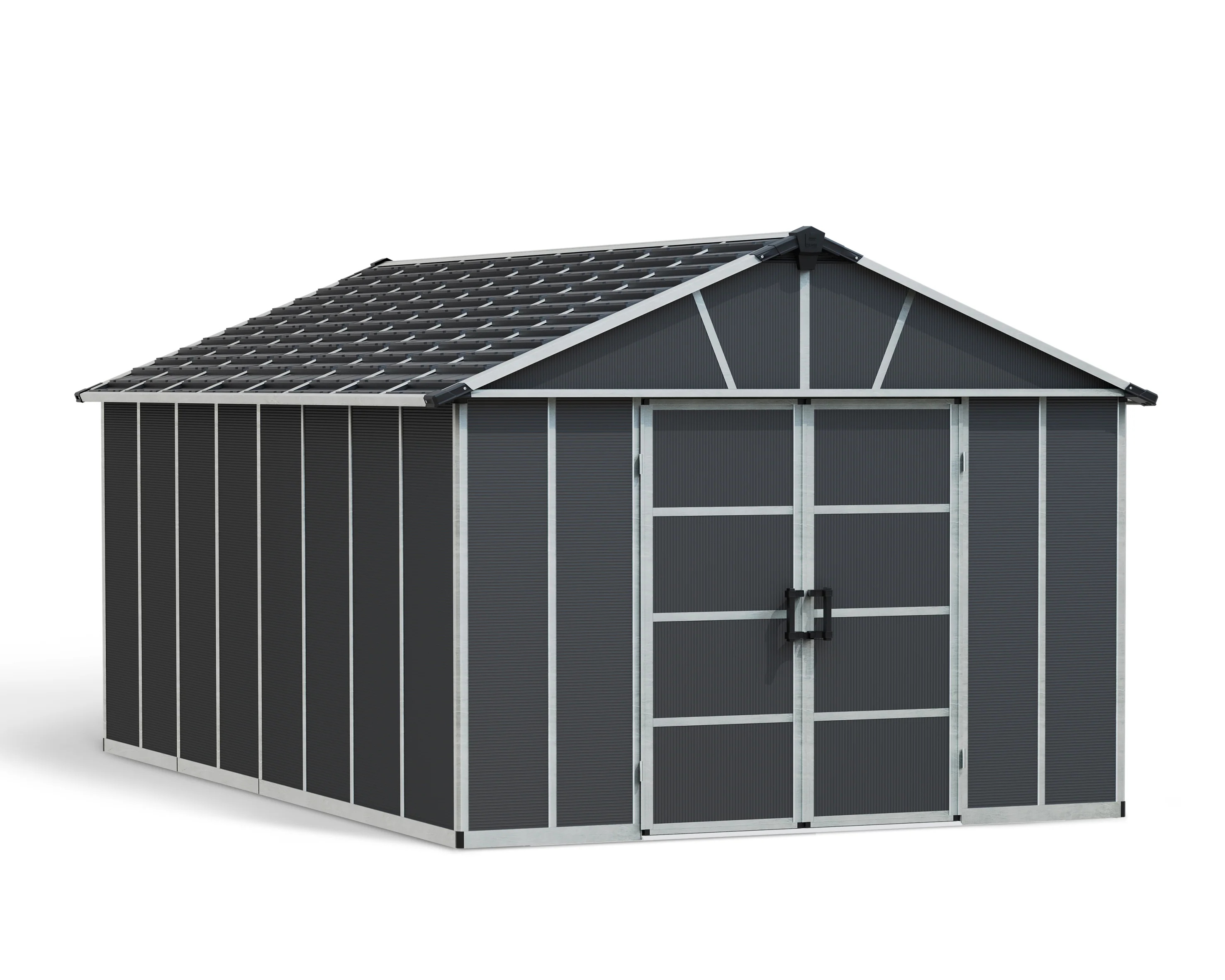 Yukon 11ft. x 17ft. Garden Shed Without Floor - Dark Grey Polycarbonate Panels - Image 12