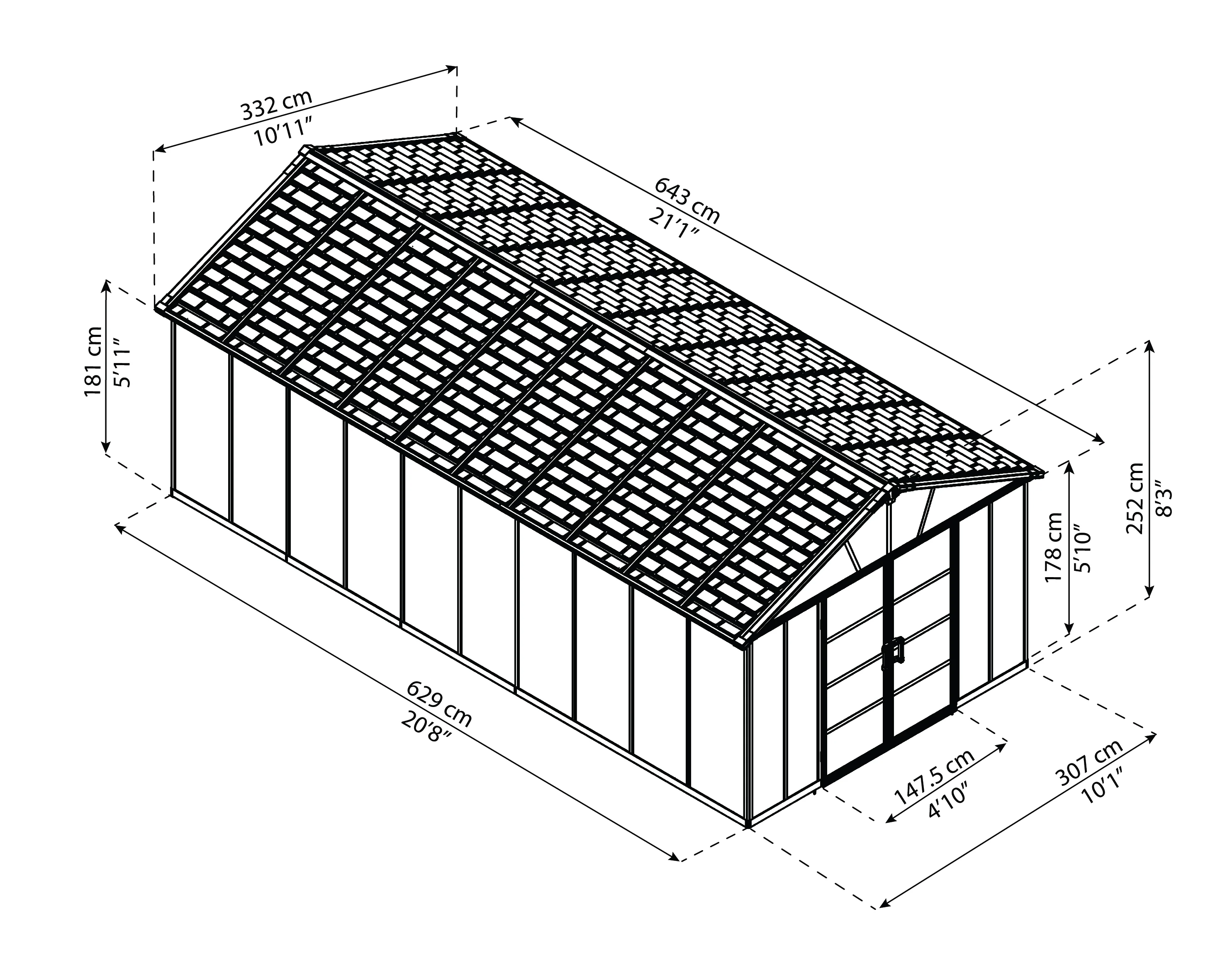 Yukon 11 x 21.3 ft. Garden Shed Without Floor - Dark Grey Polycarbonate Panels - Image 8
