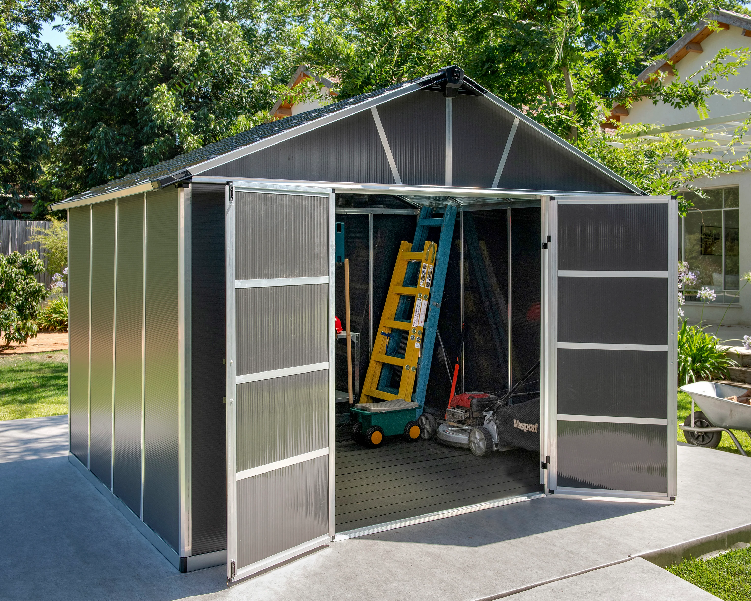 Yukon 11ft. x 9ft. Garden Shed With Floor - Dark Grey Polycarbonate Panels - Image 2