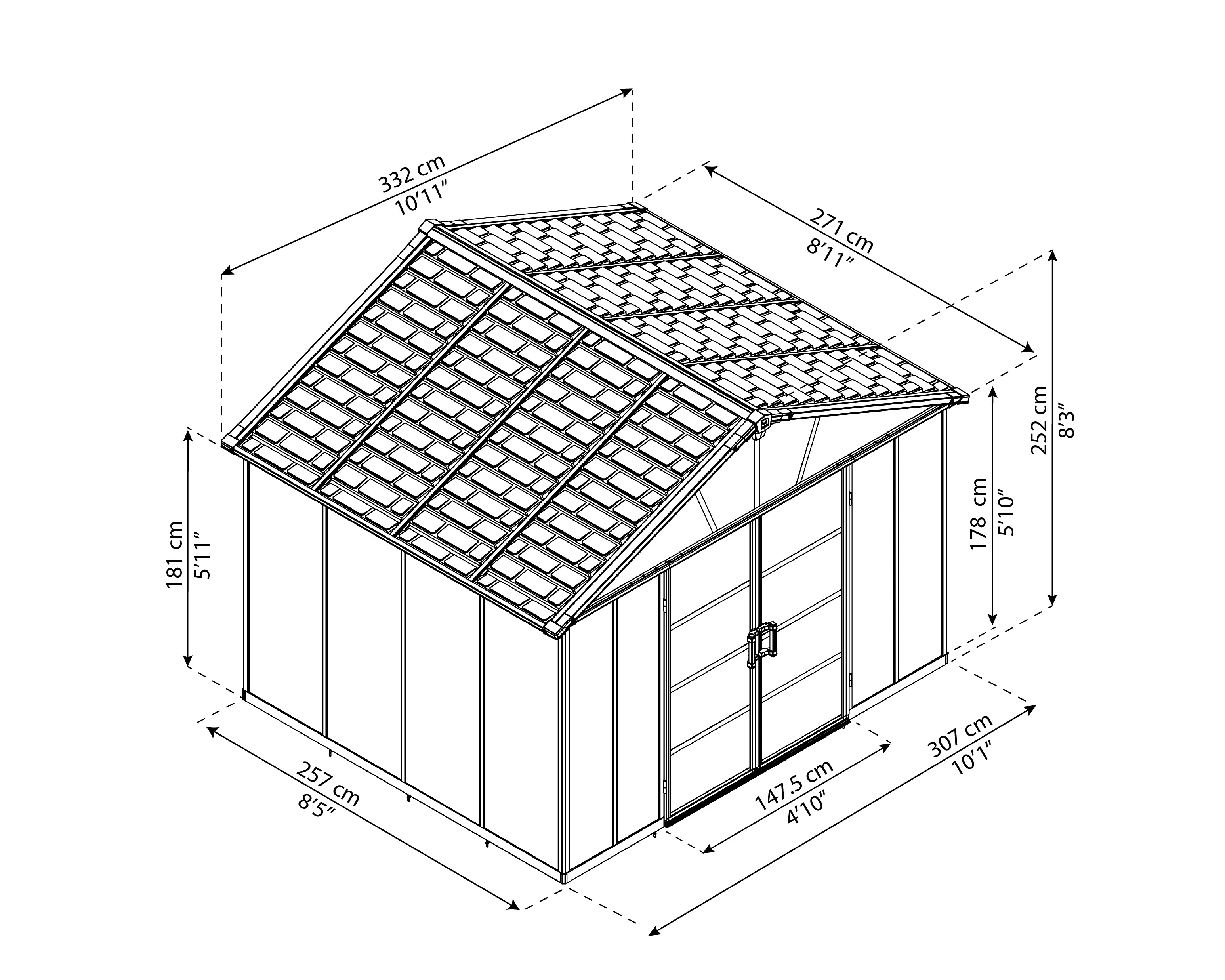 Yukon 11ft. x 9ft. Garden Shed With Floor - Dark Grey Polycarbonate Panels - Image 8